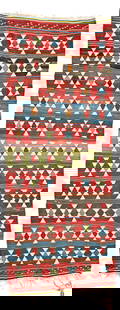 Central Anatolian Kilim: 382 x 148 cm (12' 6" x 4' 10") Turkey, second half 19th century Condition: good, slight abrasions, scattered small repairs, signs of use Warp: wool, weft: wool and cotton