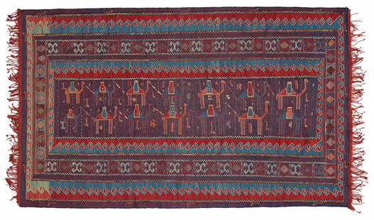 Azeri Shaddah: 293 x 174 cm (9' 7" x 5' 9") Azerbaijan, late 19th century Condition: good, slight abrasions, scattered small repairs, selvages rebound, slight signs of use Warp: wool, weft: wool