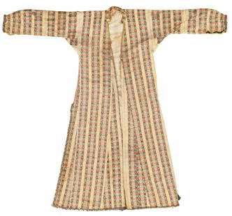 Smyrna Robe: 134 x 140 cm (4' 5" x 4' 7") Turkey, 19th century Condition: good, signs of use at sides and ends, slight abrasions, scattered small tears, signs of use Silk on cotton with metal hem