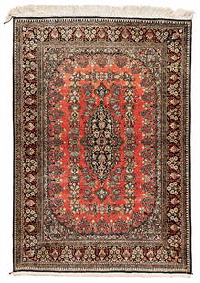 Silk Ghom Rug: 155 x 108 cm (5' 1" x 3' 7") Persia, ca. 1970 Condition: excellent Warp: silk, weft: silk, pile: silk