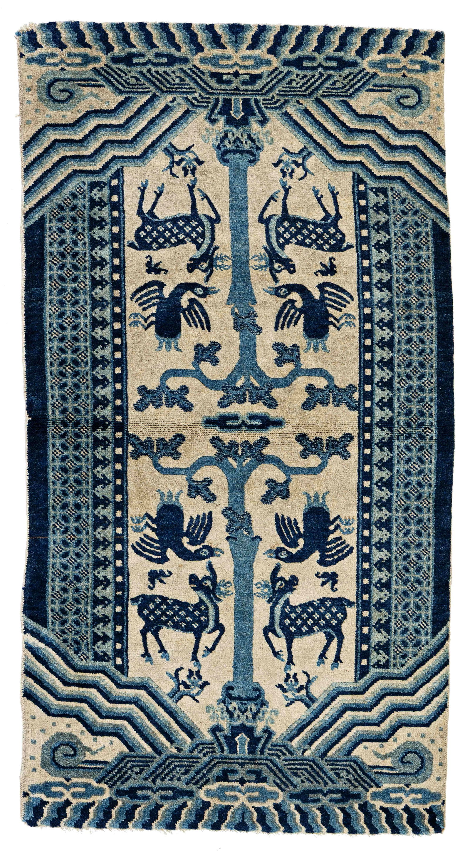 Pao Tao Rug: Pao Tao 136 x 72 cm (4' 6" x 2' 4") China, early 20th century Condition: good, good pile, minor small repairs, signs of use at the ends Warp: cotton, weft: cotton, pile: wool