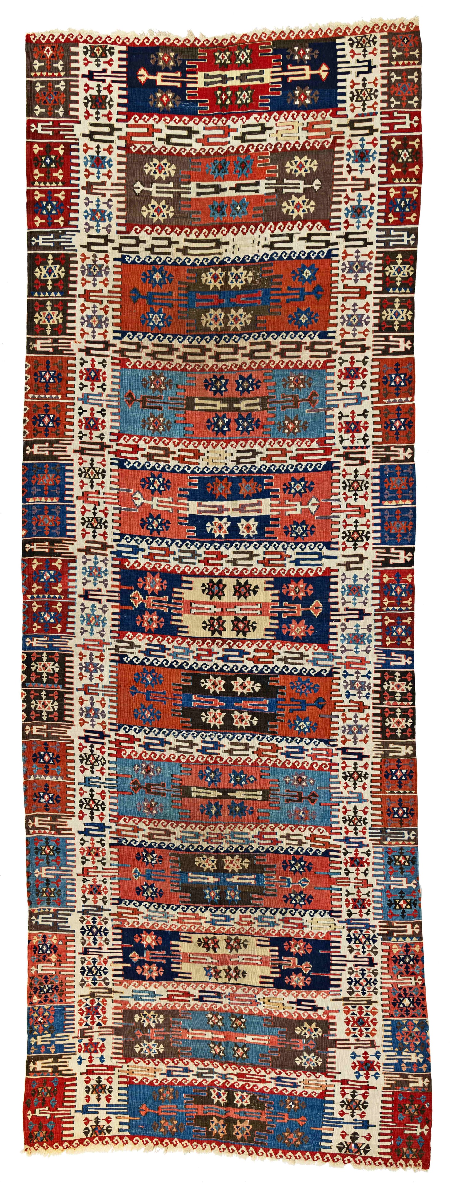 Adana Kilim: Adana Kilim 429 x 150 cm (14' 1" x 4' 11") Turkey, late 19th century Condition: good, upper end slightly incomplete, minor small repairs, slight signs of use Warp: wool, weft: wool