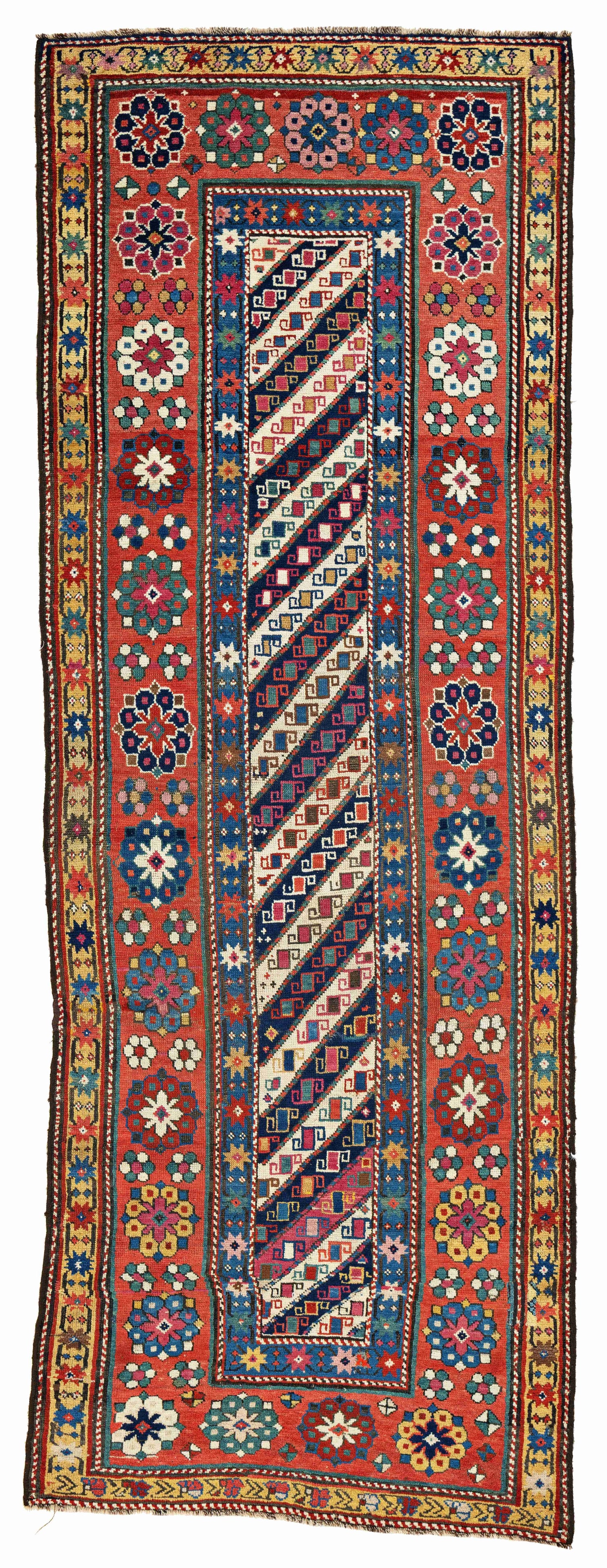Karabagh Rug: Karabagh 259 x 92 cm (8' 6" x 3') Armenia, late 19th century Condition: good, low pile in places, some small repairs, selvages rebound, slight signs of use Warp: wool, weft: wool, pile: wool