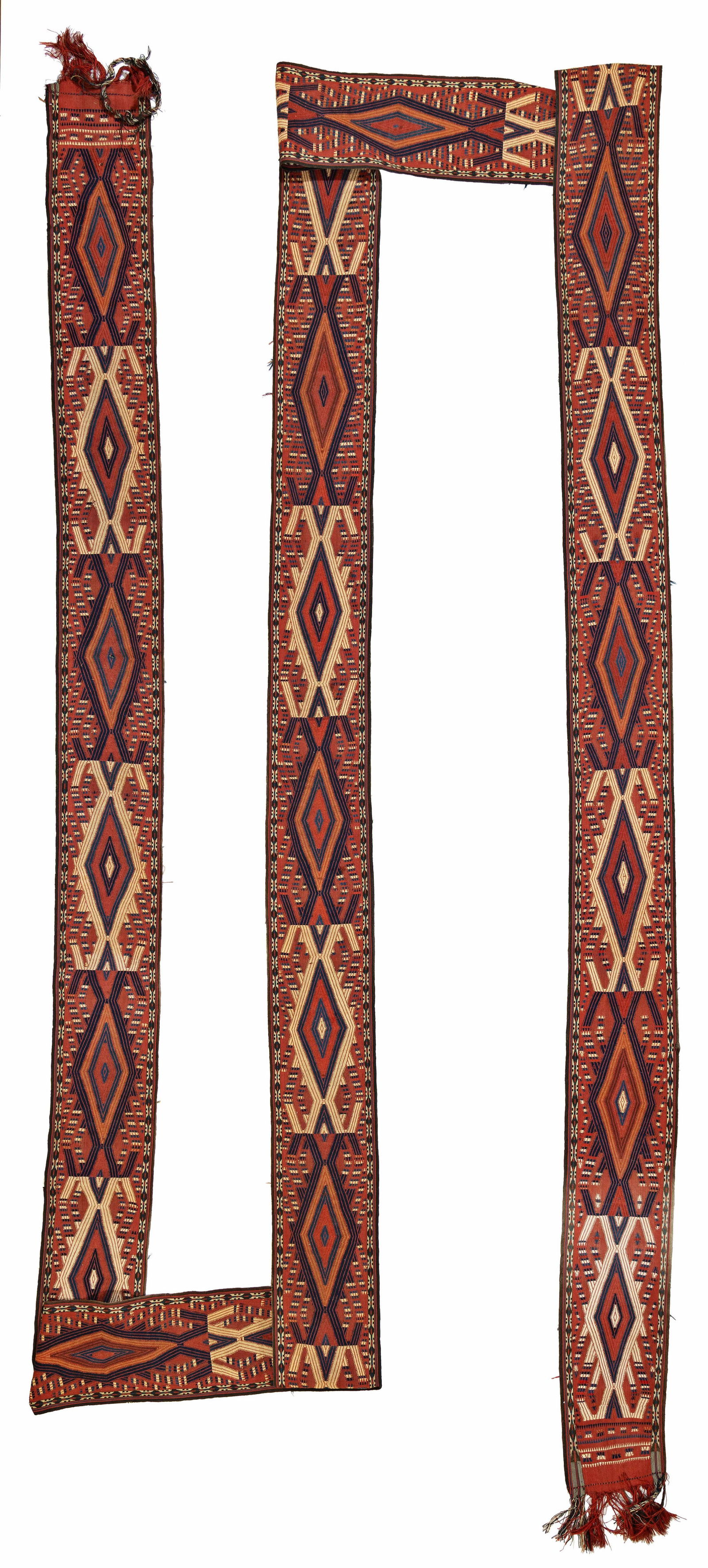 Fine Yomut Kilim Tent Band: Fine Yomut Kilim Tent Band 1560 x 35 cm (51' 2" x 1' 2") Turkmenistan, late 19th century Condition: very good, scattered small repairs Warp: wool, weft: wool
