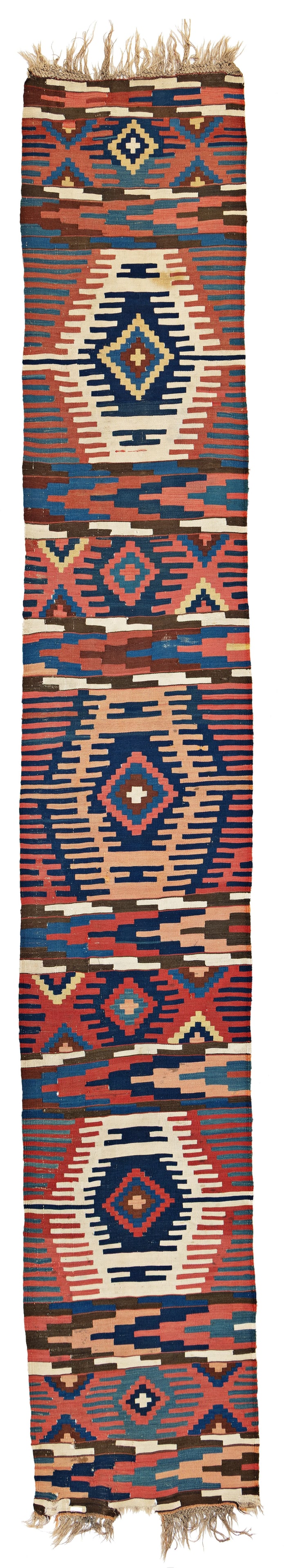 Kuba Kilim Half: Kuba Kilim Half 454 x 73 cm (14' 11" x 2' 5") Caucasus, late 19th century Condition: good, ends partially damaged, scattered small repairs, slightly stained Warp: wool, weft: wool