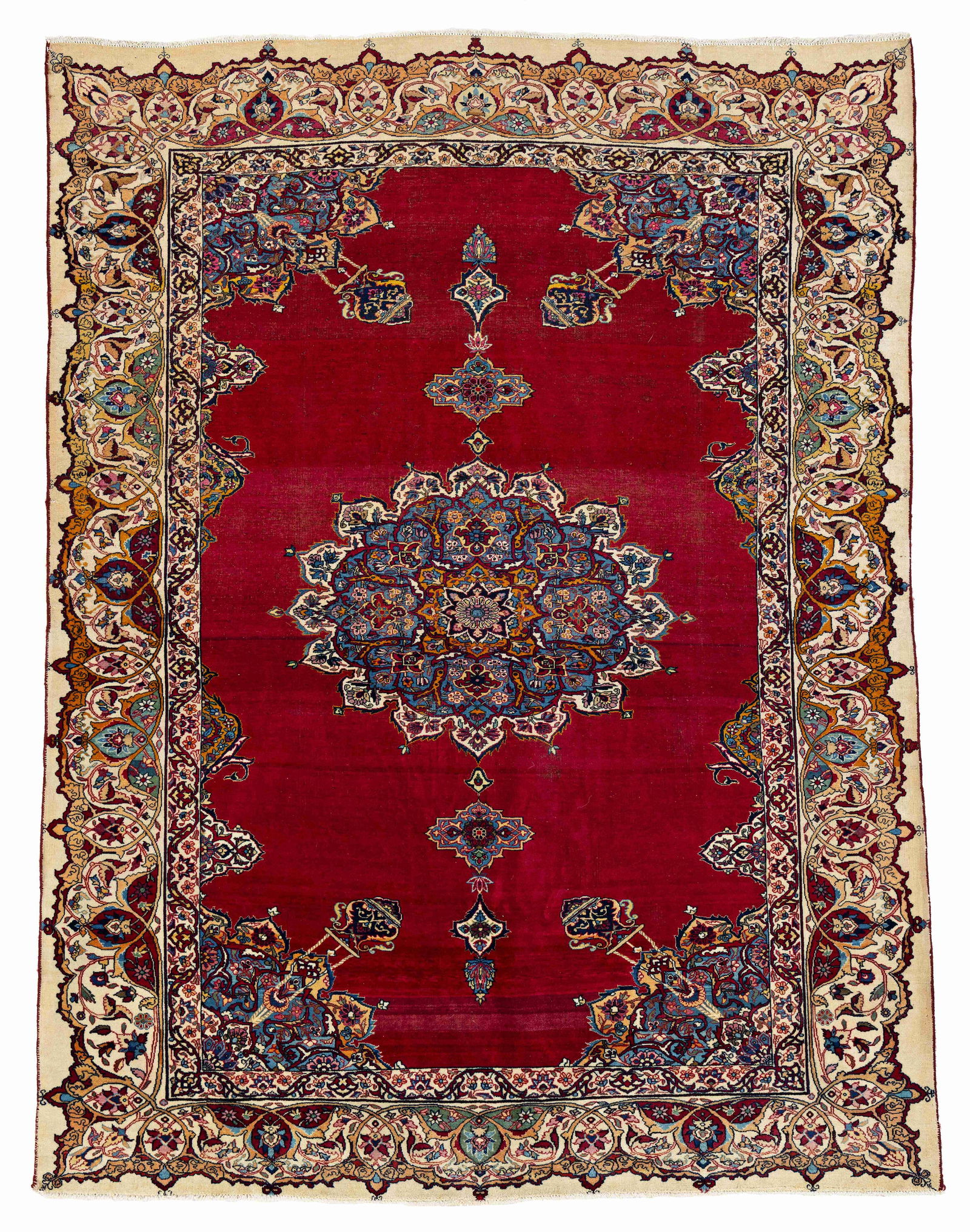 Fine Kashan Rug: Fine Kashan 196 x 145 cm (6' 5" x 4' 9") Persia, ca. 1930 Condition: good, low pile in places, minor small repairs, selvages rebound Warp: cotton, weft: cotton, pile: wool