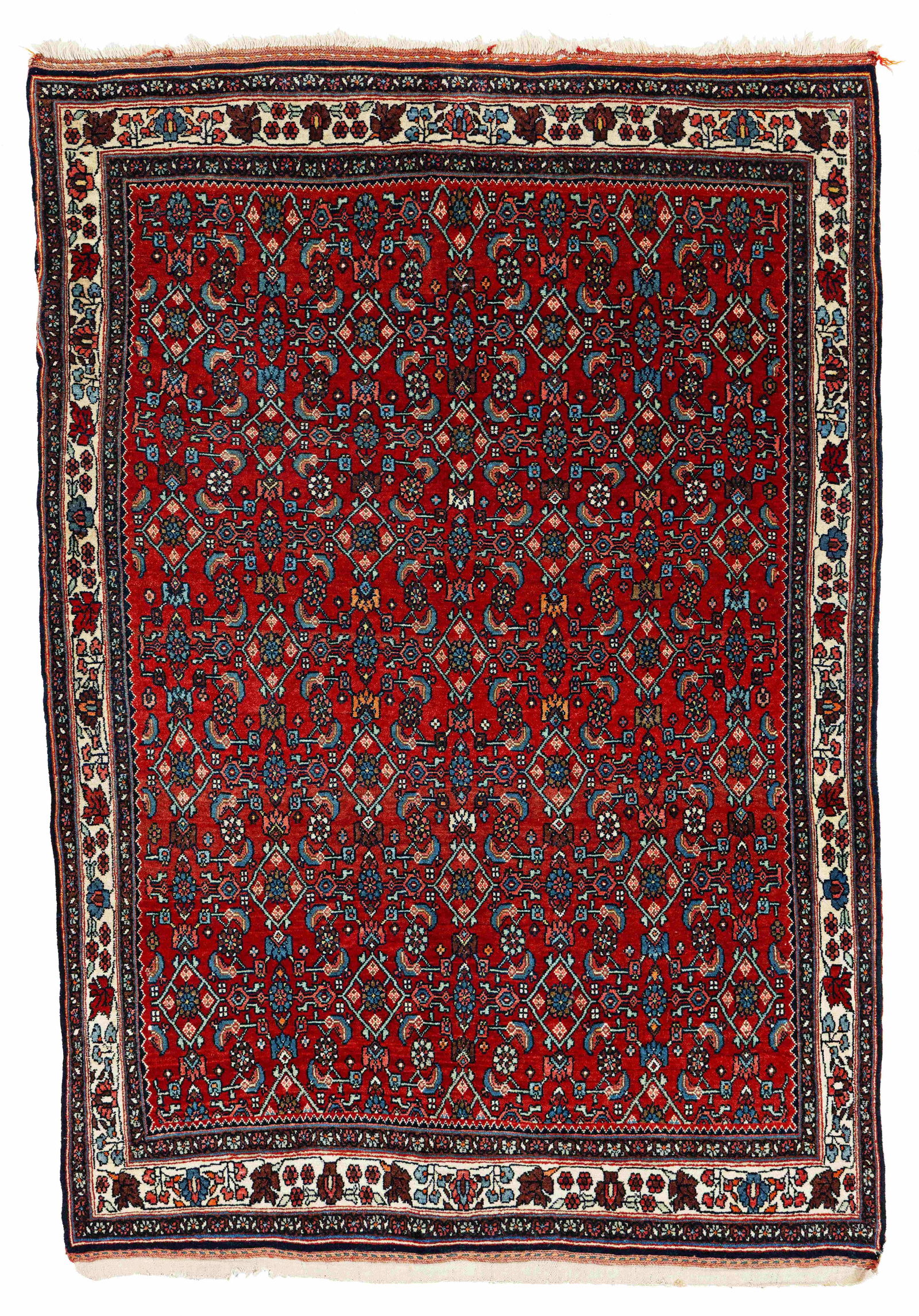 Bidjar Rug: Bidjar 164 x 113 cm (5' 5" x 3' 8") Persia, ca. 1930 Condition: very good, full pile, both kilim ends slightly damaged Warp: cotton, weft: cotton, pile: wool