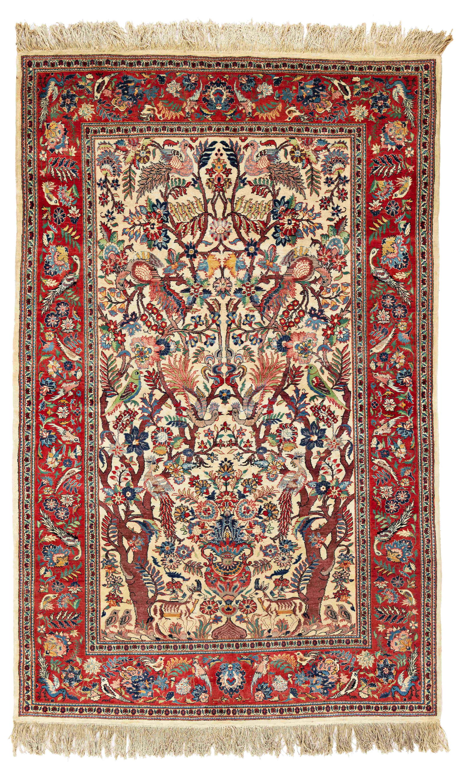 Sarouk Rug: Sarouk 247 x 155 cm (8' 1" x 5' 1") Persia, mid 20th century Condition: good, full pile, minor small moth damage, slight signs of use Warp: cotton, weft: cotton, pile: wool