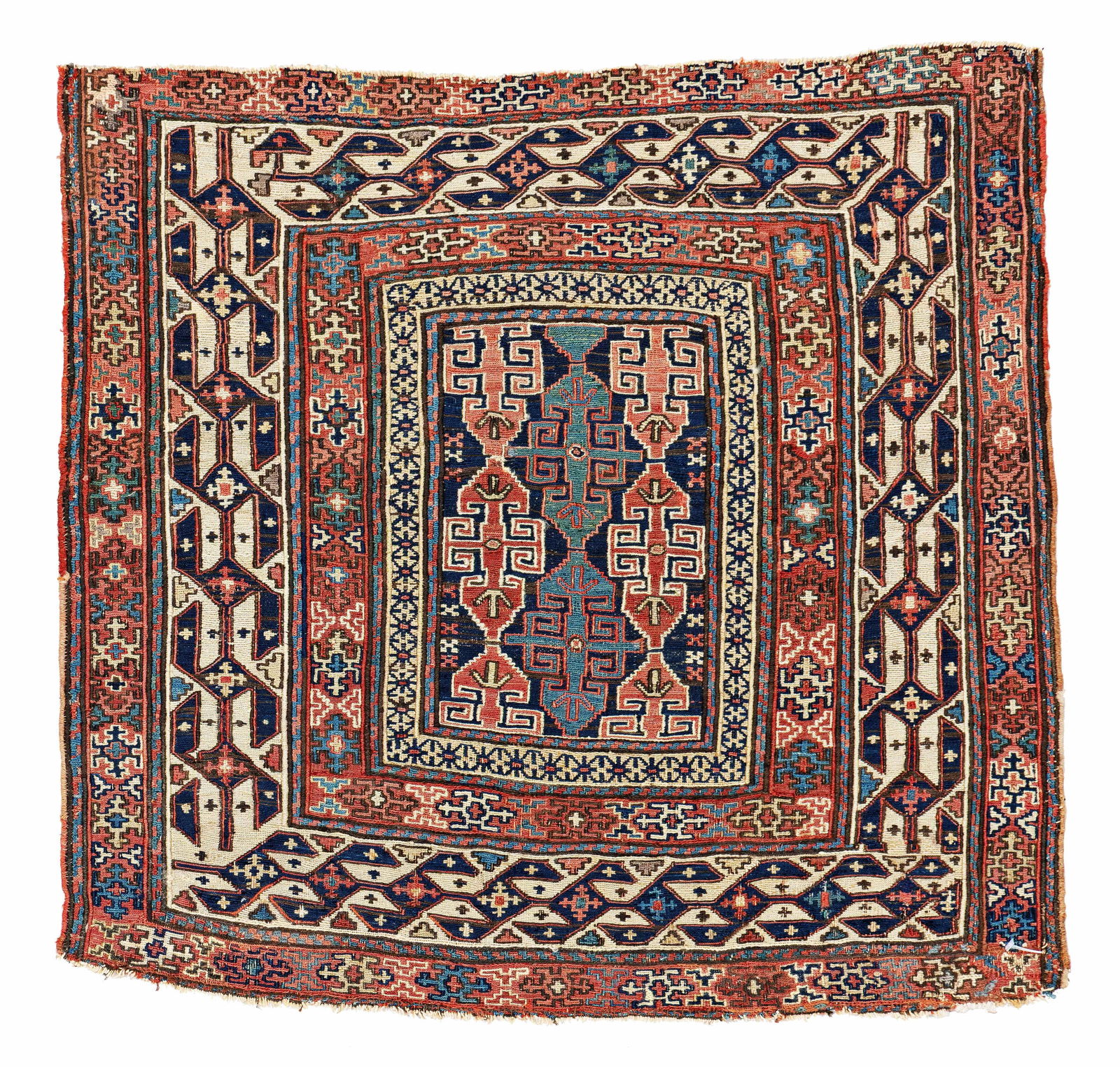 Fine Shahsavan Soumak Bag Face: Fine Shahsavan Soumak Bag Face 67 x 63 cm (2' 2" x 2' 1") Azerbaijan, second half 19th century Condition: good, both ends slightly incomplete, slight signs of use Warp: wool, weft: wool