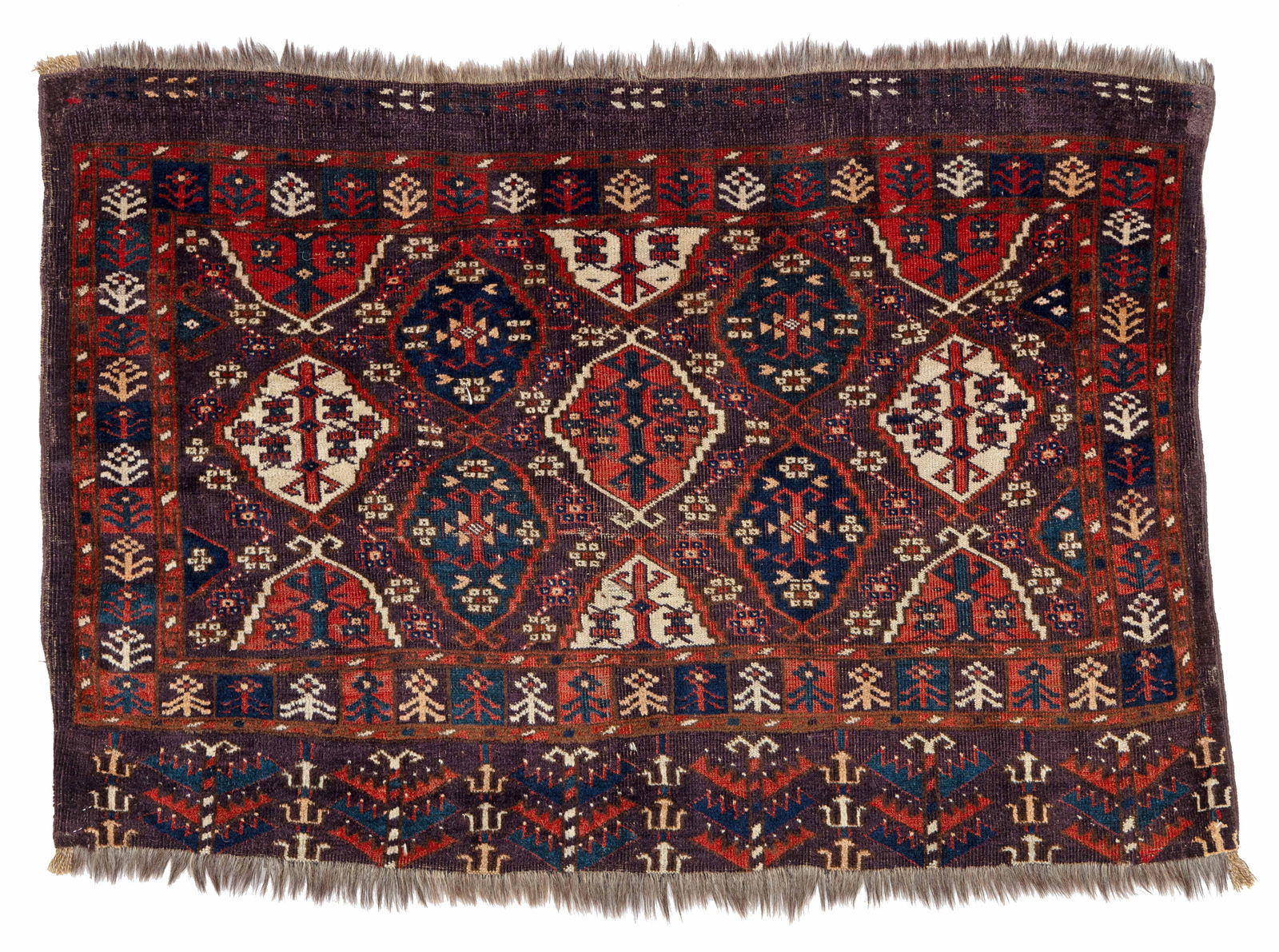 Chodor Chuval: Chodor Chuval 125 x 86 cm (4' 1" x 2' 10") Turkmenistan, second half 19th century Condition: good, low pile in places, both sides partially restored, lower end slightly incomplete, slight signs of use