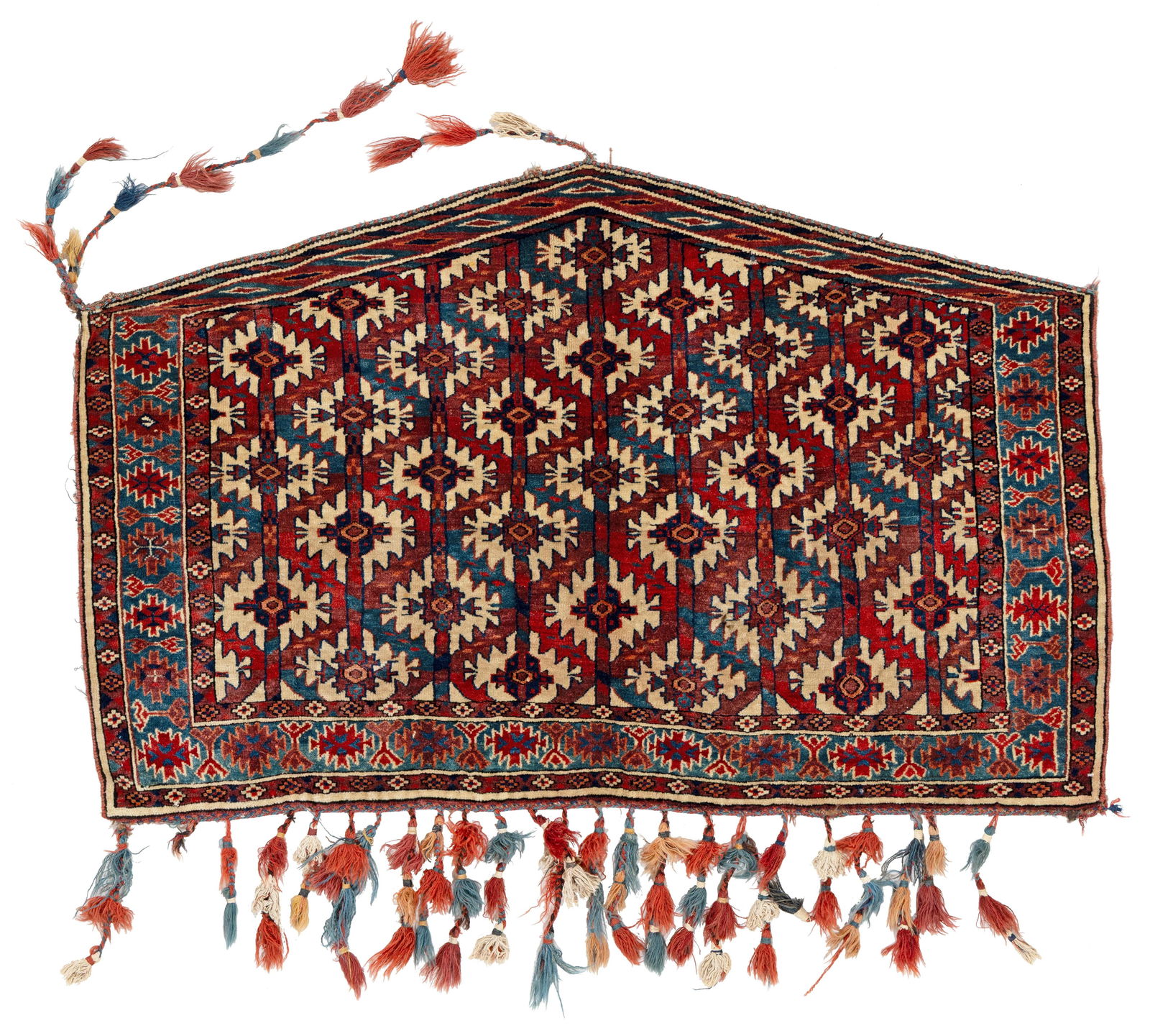 Yomut Asmalyk: Yomut Asmalyk 130 x 82 cm (4' 3" x 2' 8") Turkmenistan, second half 19th century Condition: very good, good pile, minor small repairs, minor signs of use on sides and ends Warp: wool, weft: wool, pile