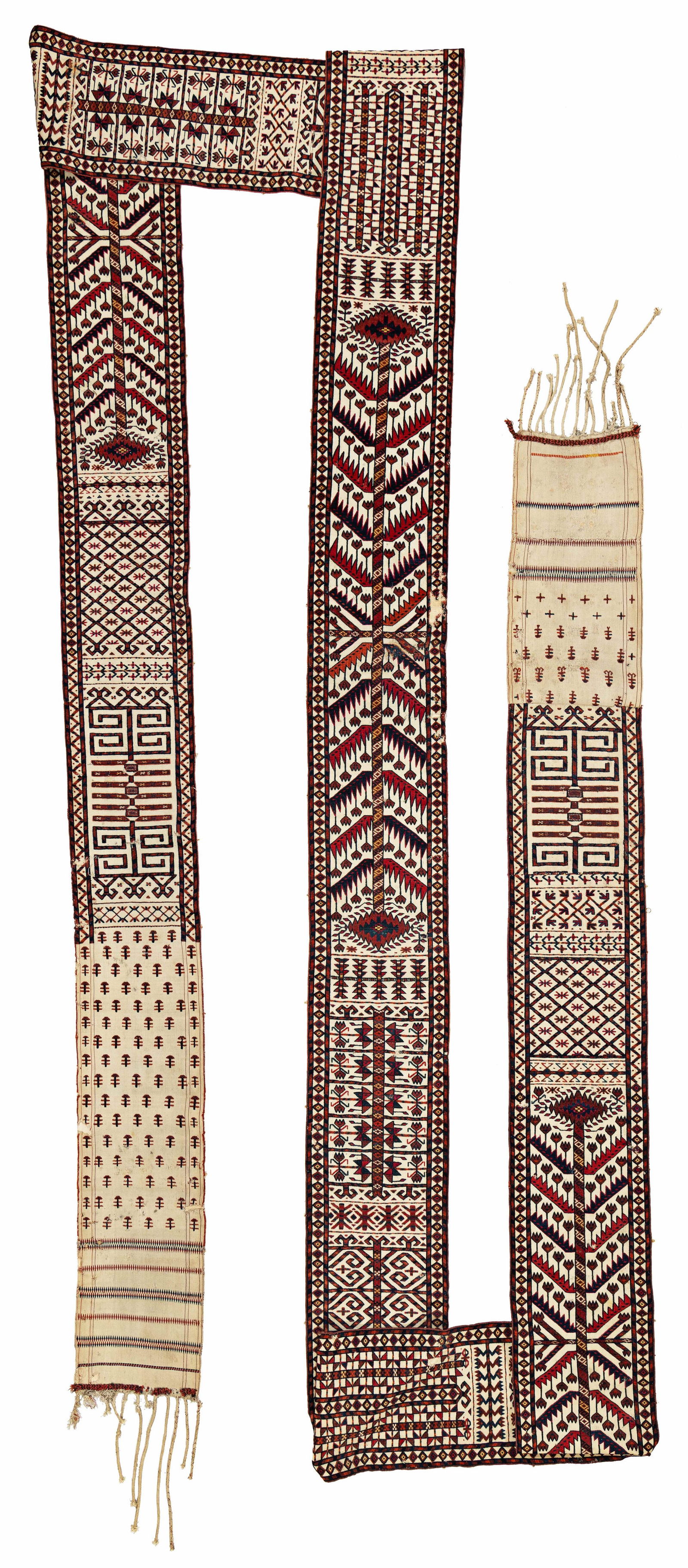 Saryk Tent Band Fragment: Saryk Tent Band Fragment 1140 x 34 cm (37' 5" x 1' 1") Turkmenistan, mid 19th century Condition: fragment, reduced in length three times (ca. 1m in total), several small repairs and small holes,