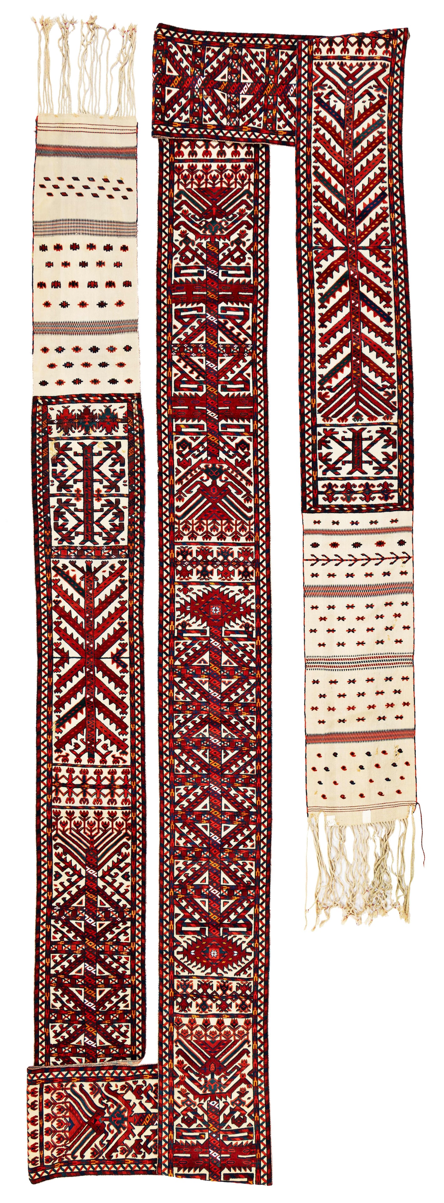 Complete Yomut Tent Band: Complete Yomut Tent Band 1337 x 43 cm (43' 10" x 1' 5") Turkmenistan, second half 19th century Condition: good, good pile, scattered small repairs, minor small holes, slight signs of use Warp: wool, w