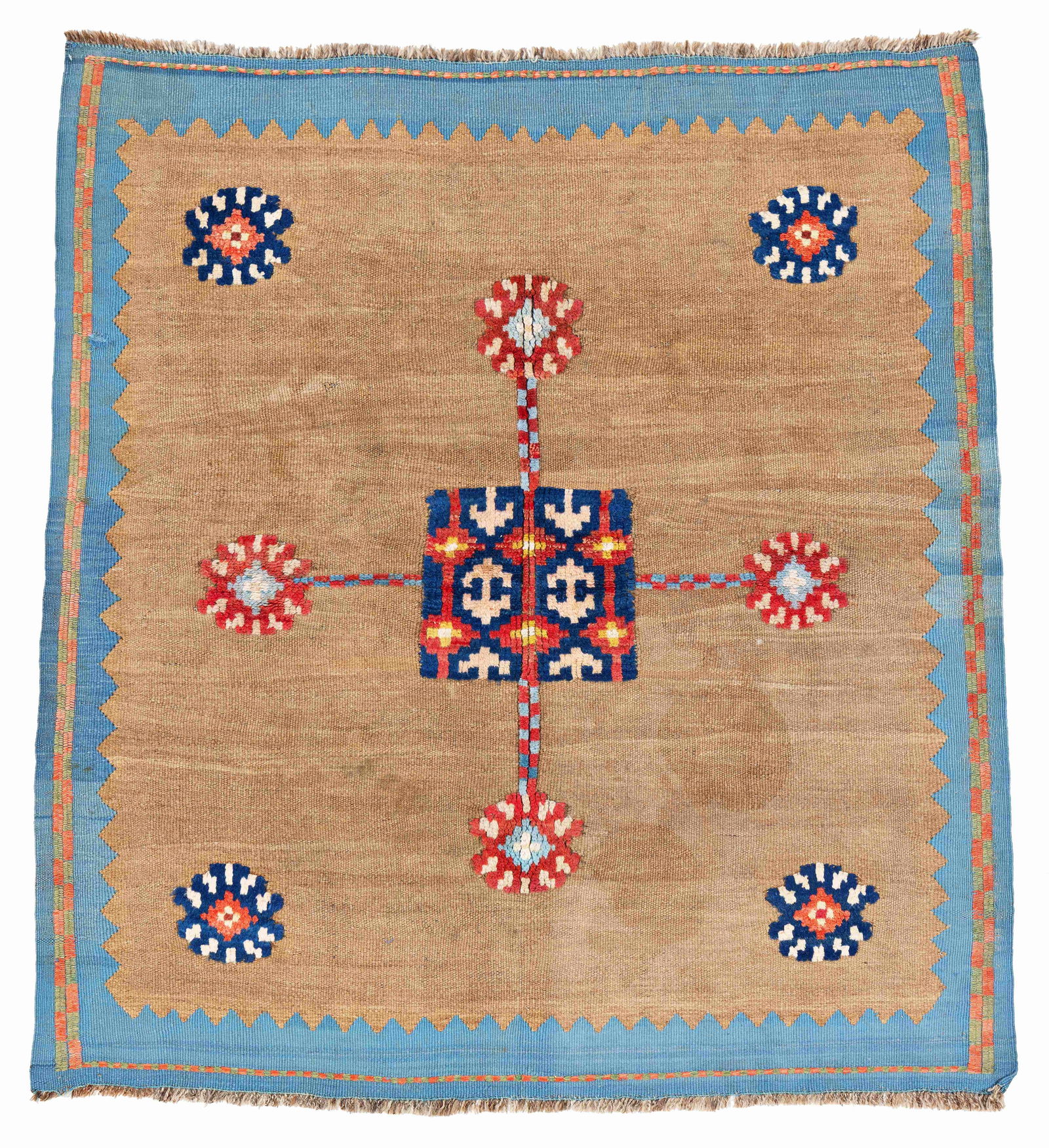 Afshar Sofreh: Afshar Sofreh 140 x 130 cm (4' 7" x 4' 3") Persia, ca. 1930 Condition: good, minor small repairs, two small holes, slight signs of use Warp: wool, weft: wool, pile: wool