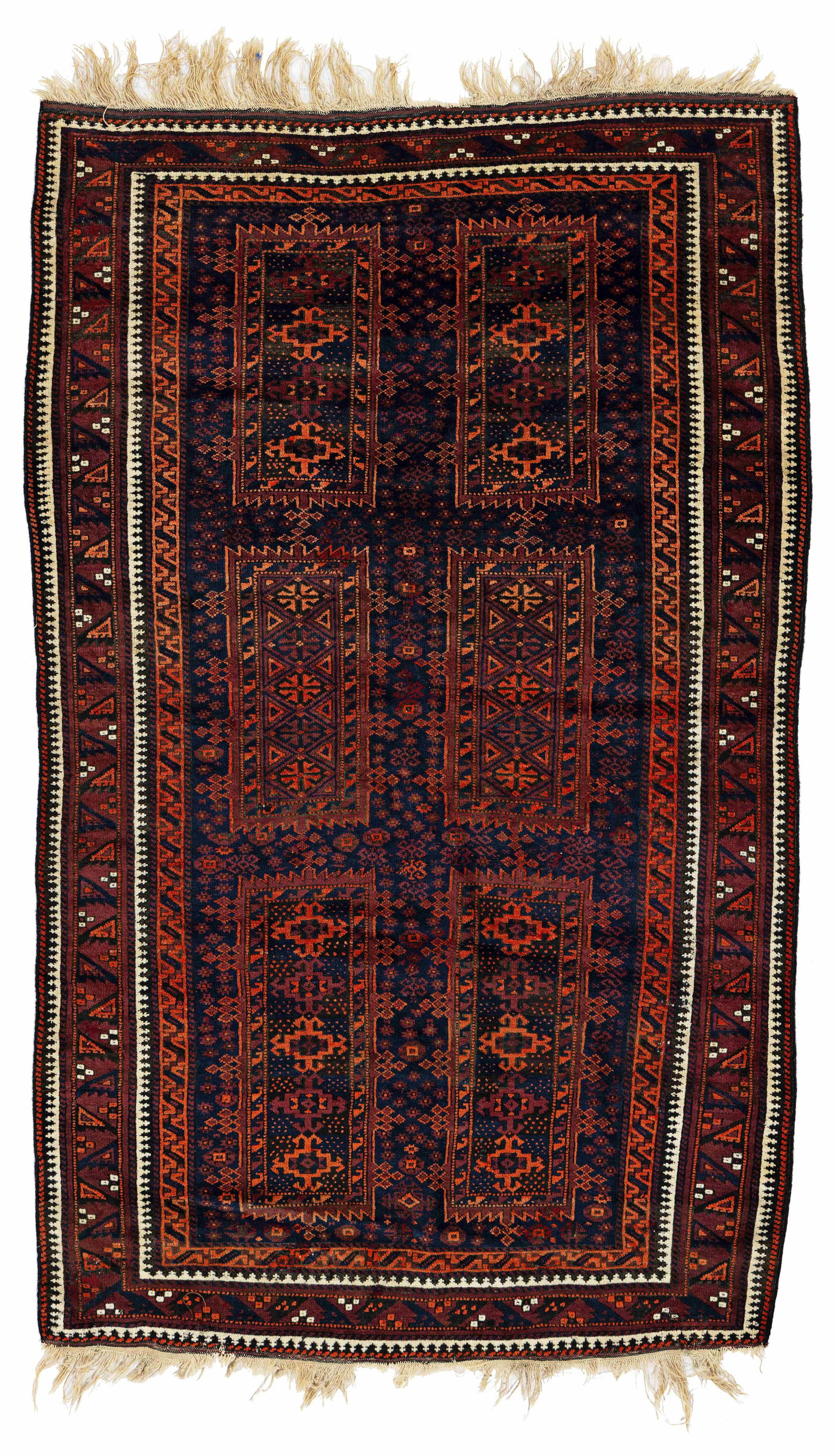Baluch Rug: Baluch 205 x 126 cm (6' 9" x 4' 2") Persia, early 20th century Condition: very good, good pile, scattered small repairs, slight signs of use Warp: wool, weft: wool, pile: wool