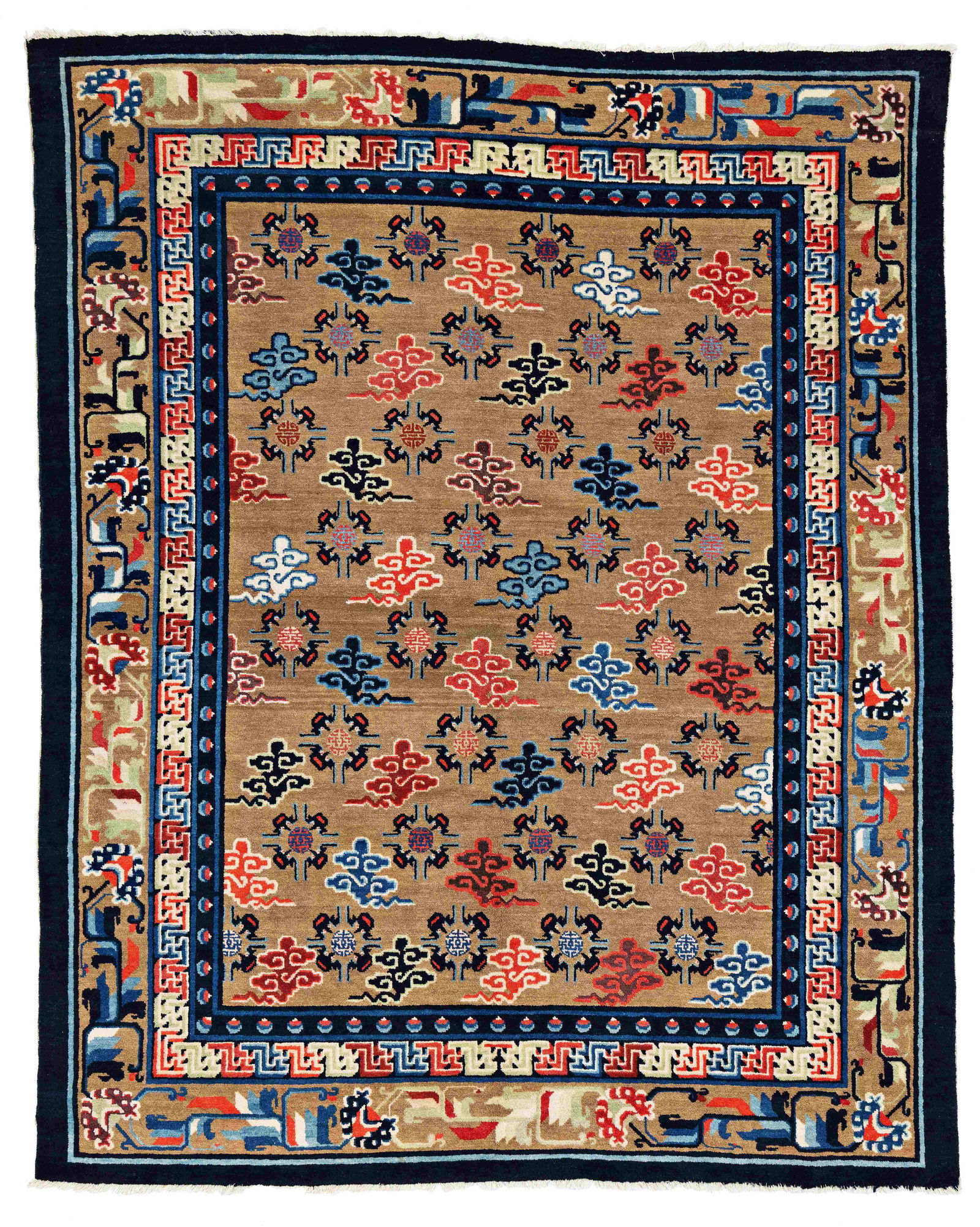 Ning Xia Rug: Ning Xia 240 x 190 cm (7' 10" x 6' 3") China, early 20th century Condition: very good, full pile, fringes partially incomplete Warp: cotton, weft: cotton, pile: wool