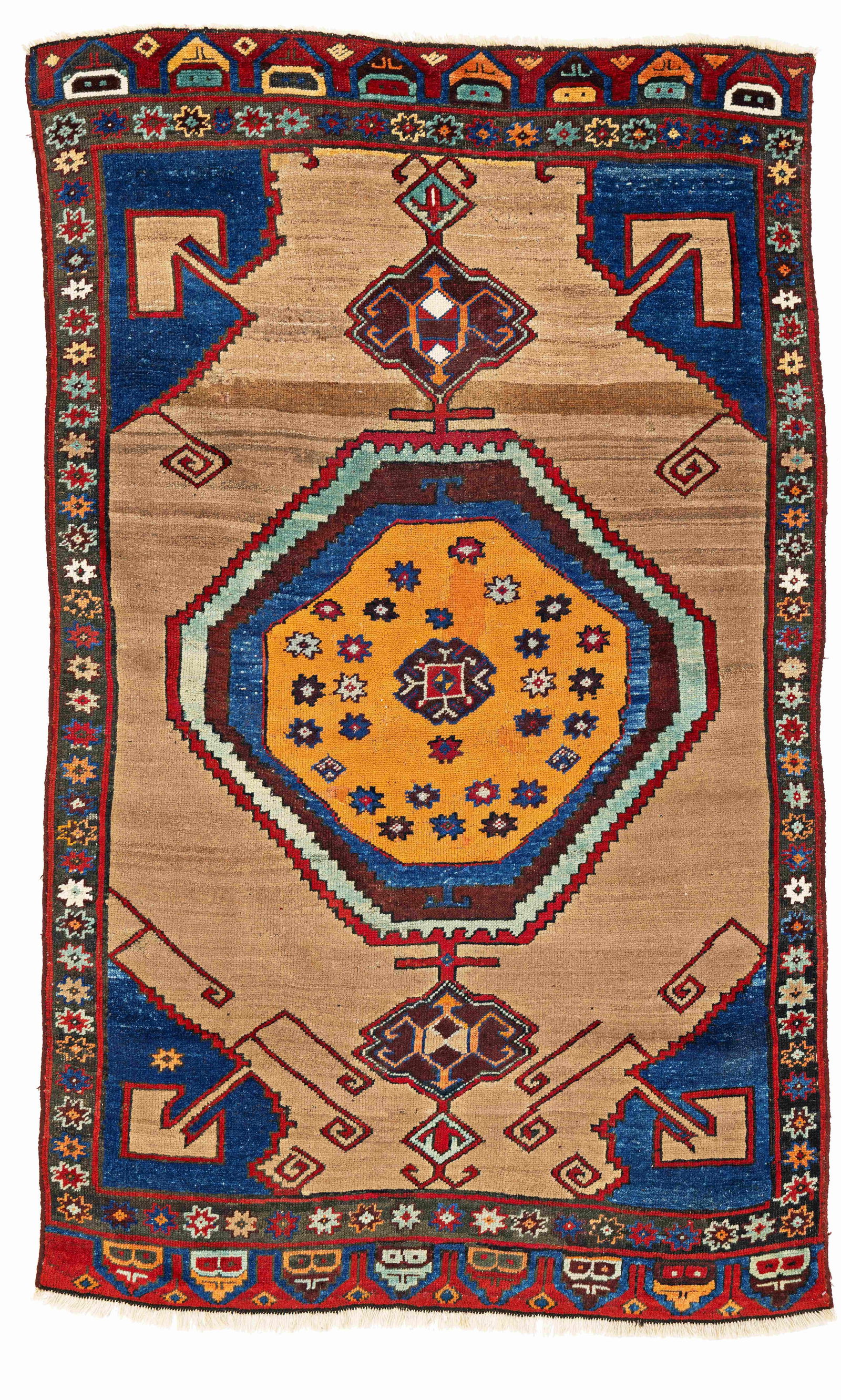 Karapinar Rug: Karapinar 200 x 124 cm (6' 7" x 4' 1") Turkey, ca. 1900 Condition: good, scattered low pile, partially corroded dark brown, several professional restorations, selvages rebound, minor small moth