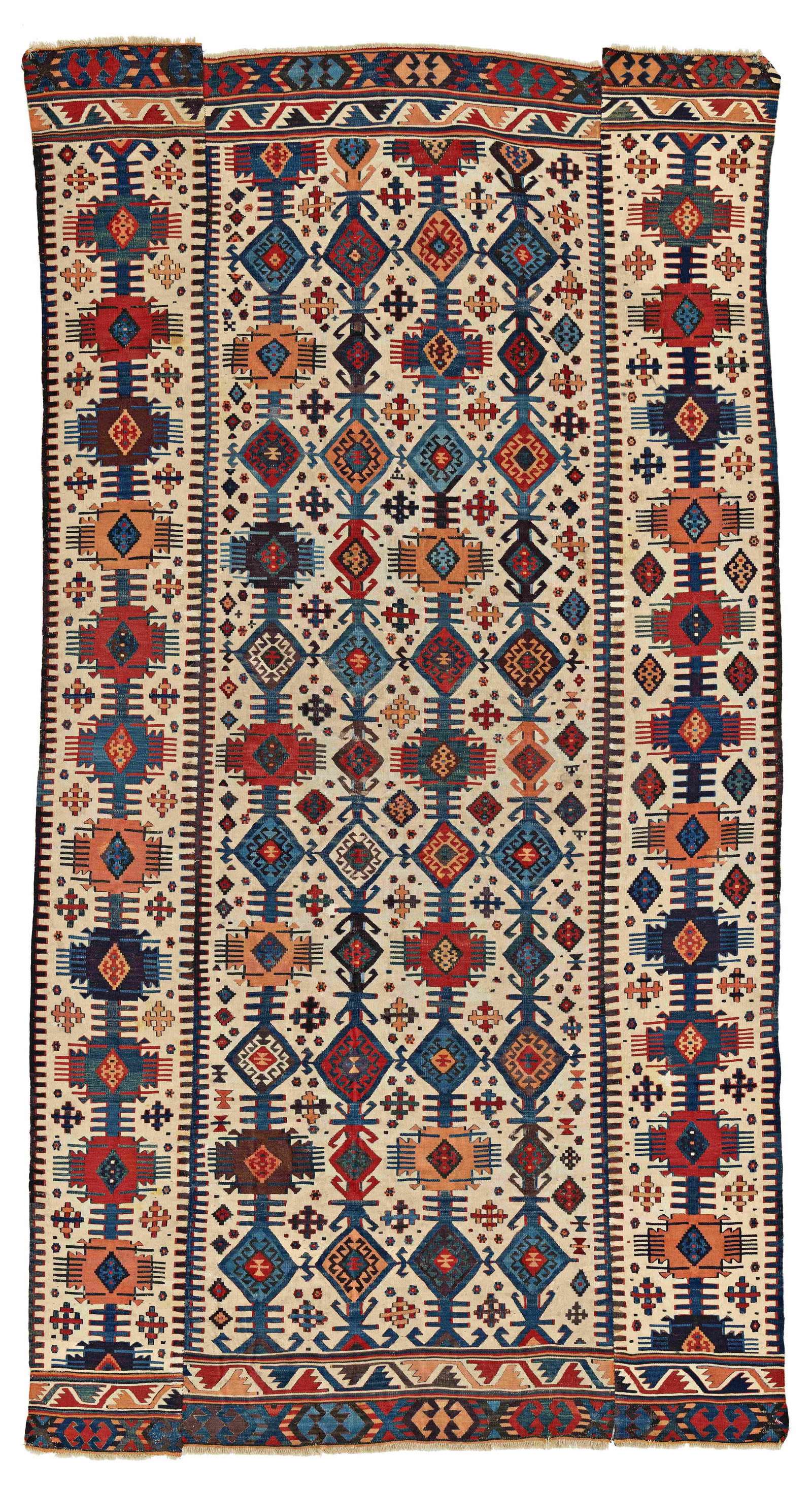 Aydin Kilim: Aydin Kilim 267 x 143 cm (8' 9" x 4' 8") Turkey, second half 19th century Condition: good, several small repairs, signs of use Warp: wool, weft: wool and cotton