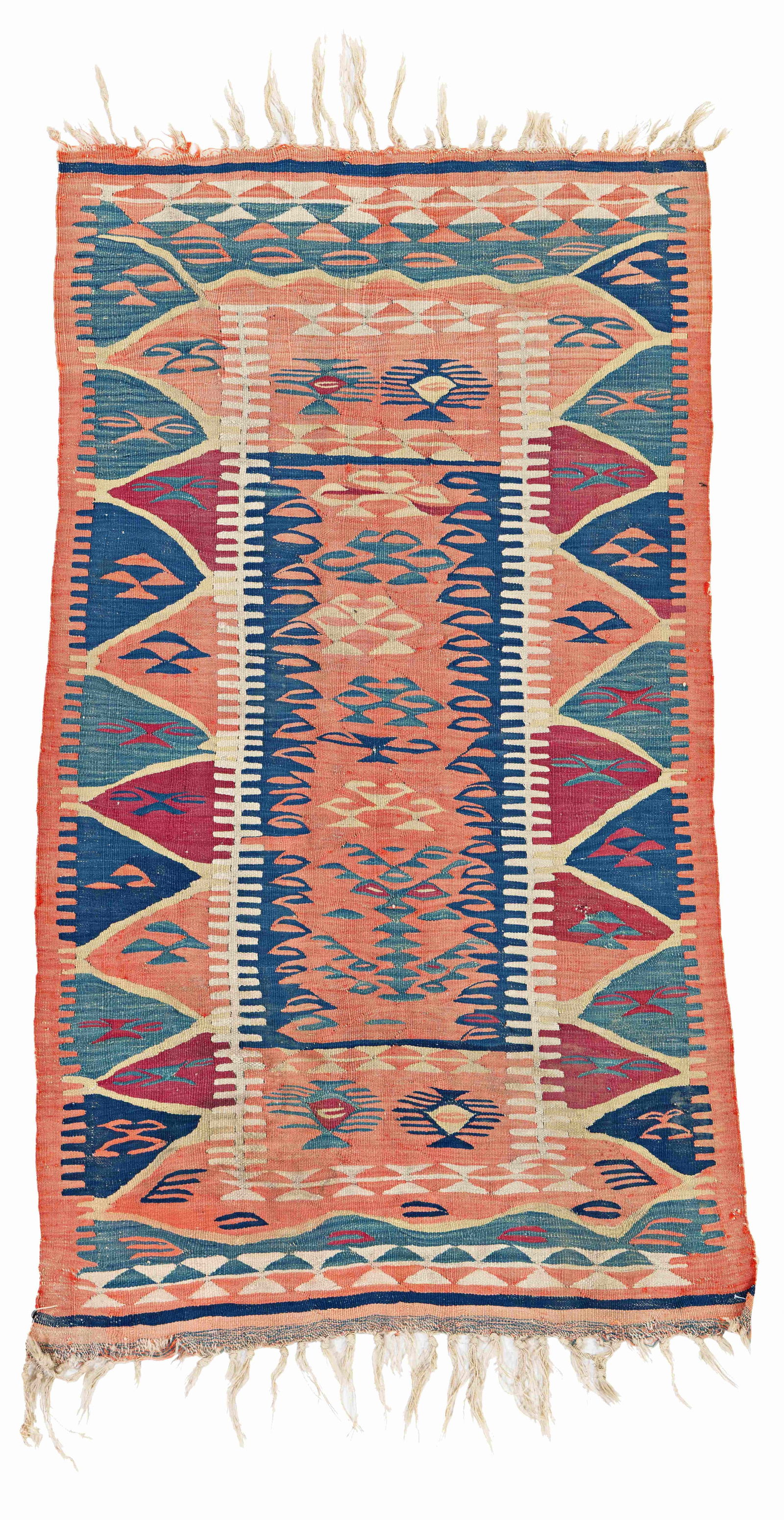 Sarkoy Kilim: Sarkoy Kilim 152 x 85 cm (5' x 2' 9") Turkey, early 20th century Condition: used, both ends partially damaged, stained, scattered small repairs, signs of use Warp: wool, weft: wool