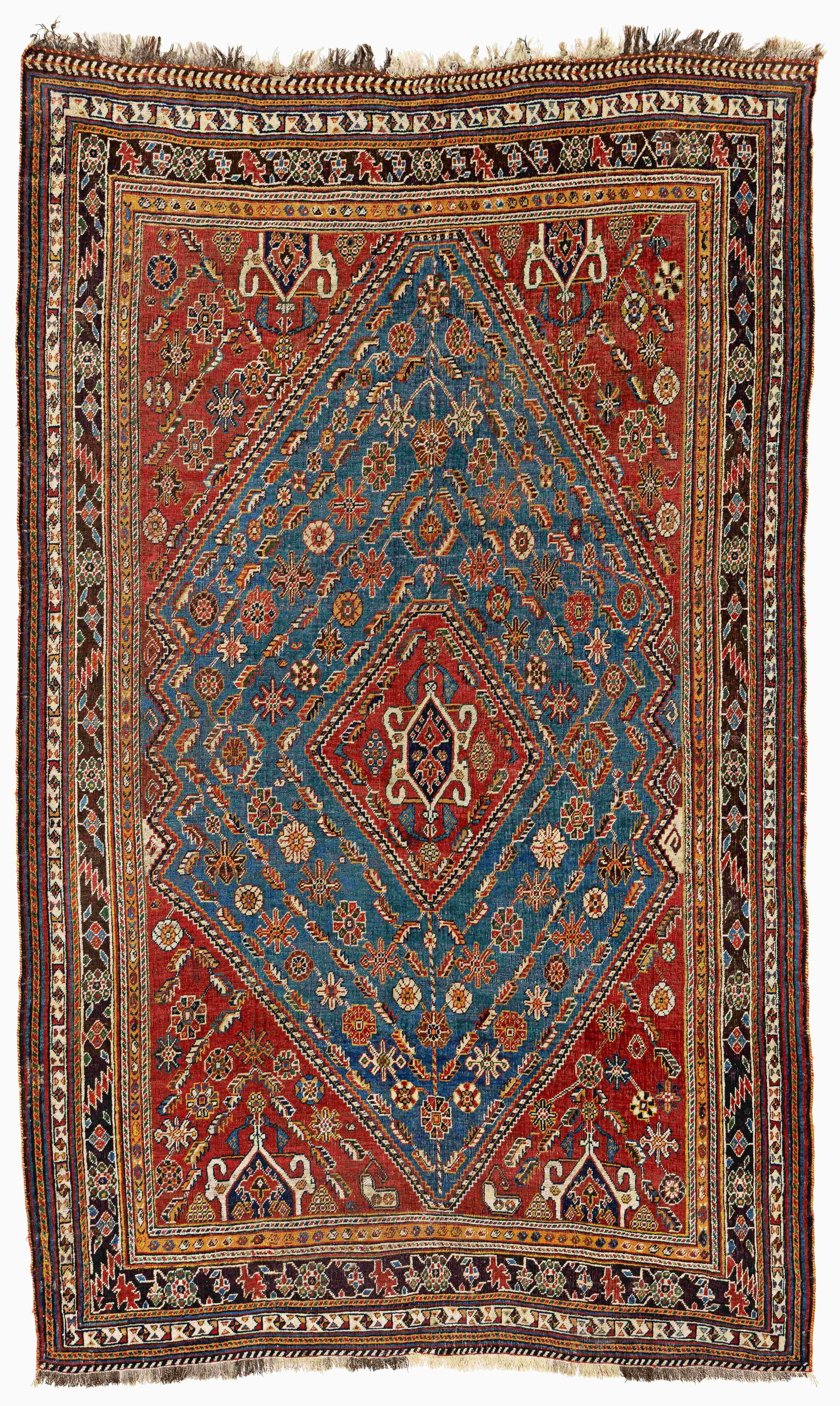 Kashkuli Rug: Kashkuli 220 x 136 cm (7' 3" x 4' 6") Persia, late 19th century Condition: good, low pile, scattered small repairs, slight signs of use Warp: wool, weft: wool, pile: wool