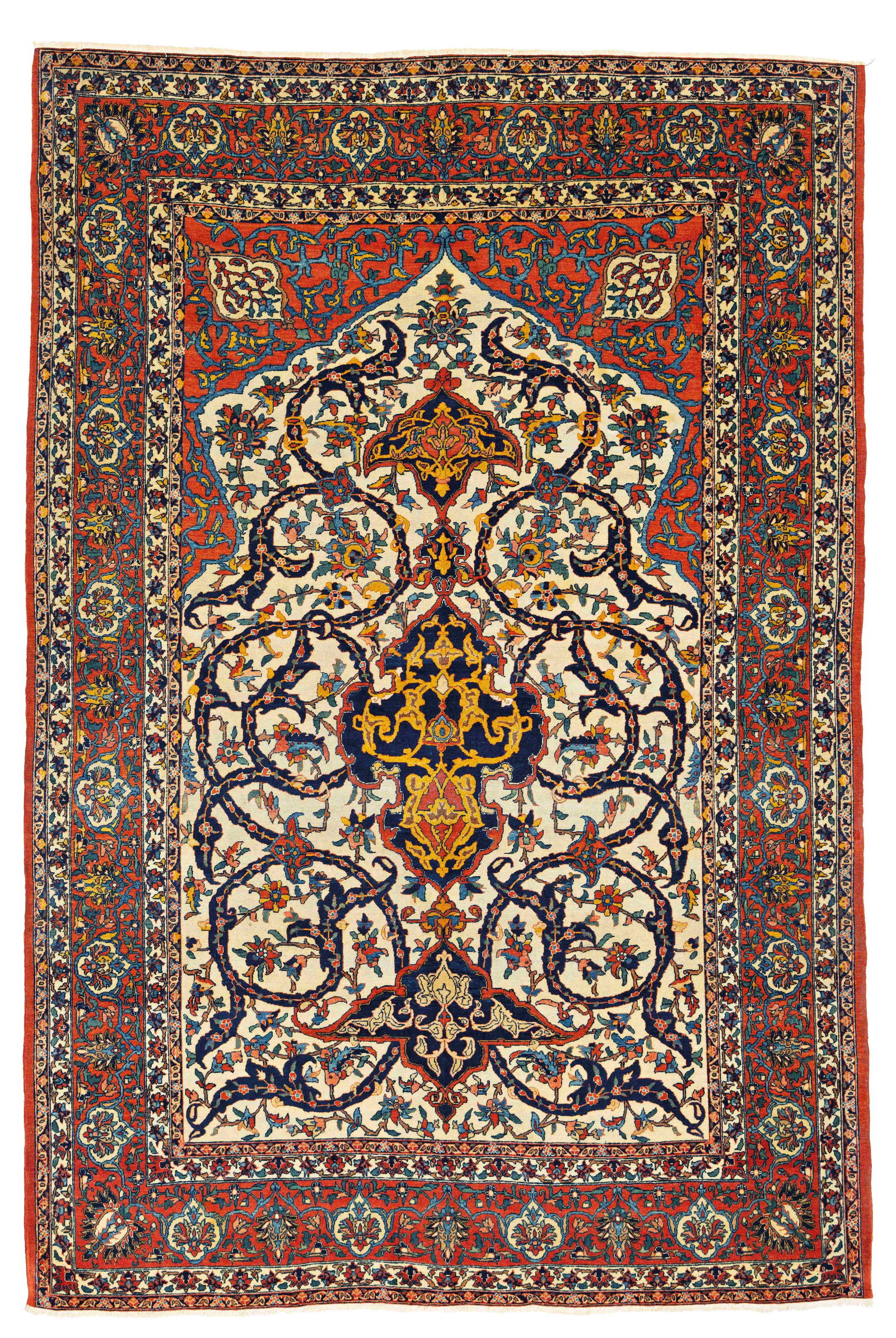 Fine Isfahan Rug: Fine Isfahan 214 x 140 cm (7' x 4' 7") Persia, ca. 1920 Condition: good, scattered low pile but not worn, minor small repairs Warp: cotton, weft: cotton, pile: wool