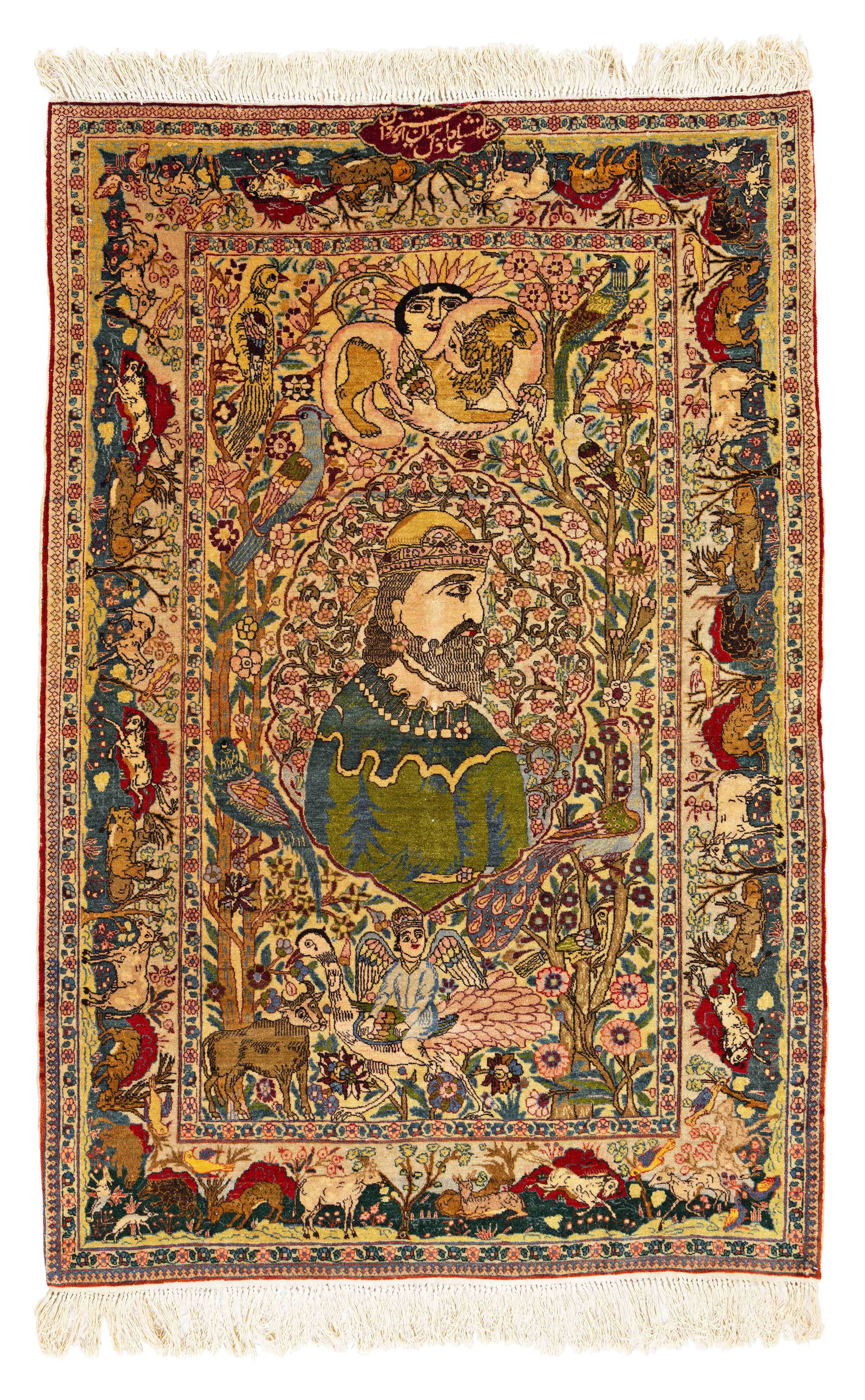 Signed Tabriz Pictorial Rug: Signed Tabriz Pictorial Rug 208 x 139 cm (6' 10" x 4' 7") Persia, mid 20th century Condition: very good, good pile, minor small repairs, minor signs of use Warp: cotton, weft: cotton, pile: wool