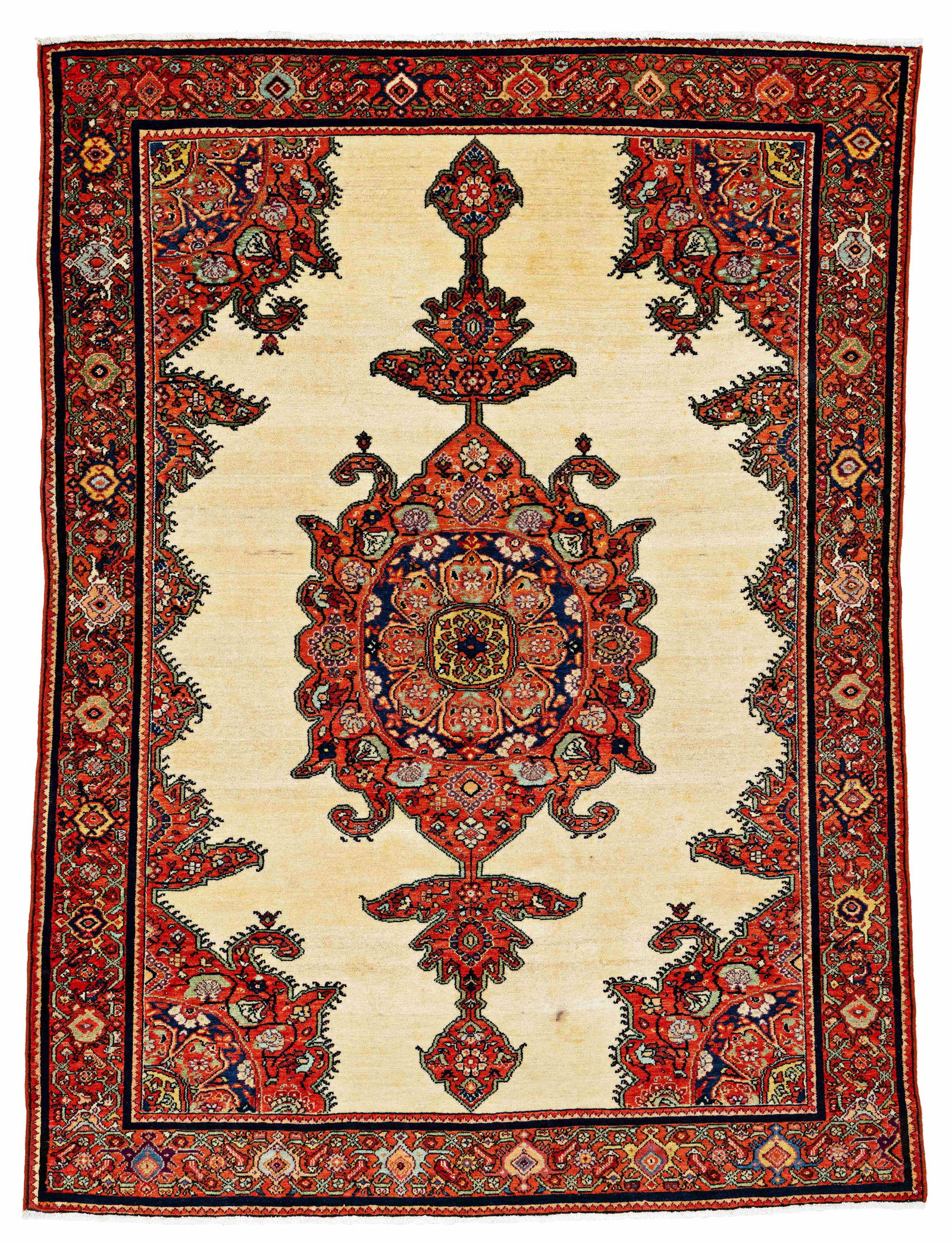 Malayer Rug: Malayer 188 x 136 cm (6' 2" x 4' 6") Persia, ca. 1920 Condition: good, full pile, a small repair in the field Warp: cotton, weft: cotton, pile: wool