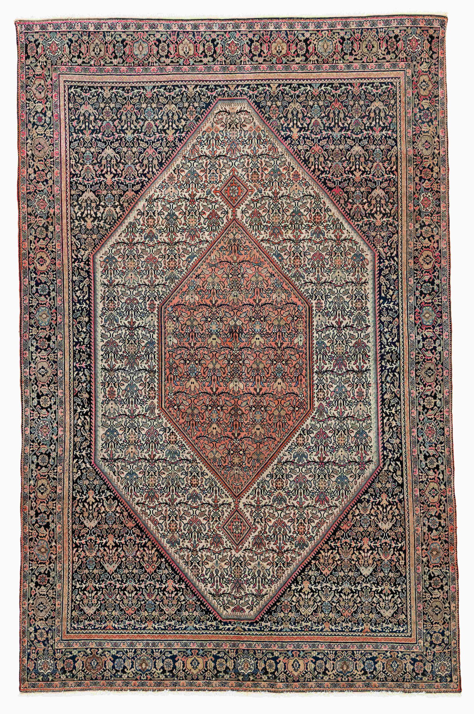 Sarouk Ferahan Rug: Sarouk Ferahan 199 x 125 cm (6' 6" x 4' 1") Persia, ca. 1920 Condition: good, mostly good pile, both ends slightly restored, slight signs of use Warp: cotton, weft: cotton, pile: wool