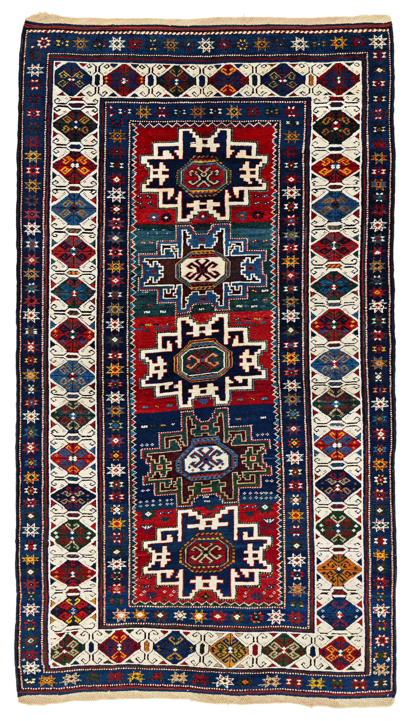 Kuba Rug: Kuba 204 x 114 cm (6' 8" x 3' 9") Caucasus, late 19th century Condition: very good, full pile, corroded dark brown Warp: wool, weft: wool, pile: wool