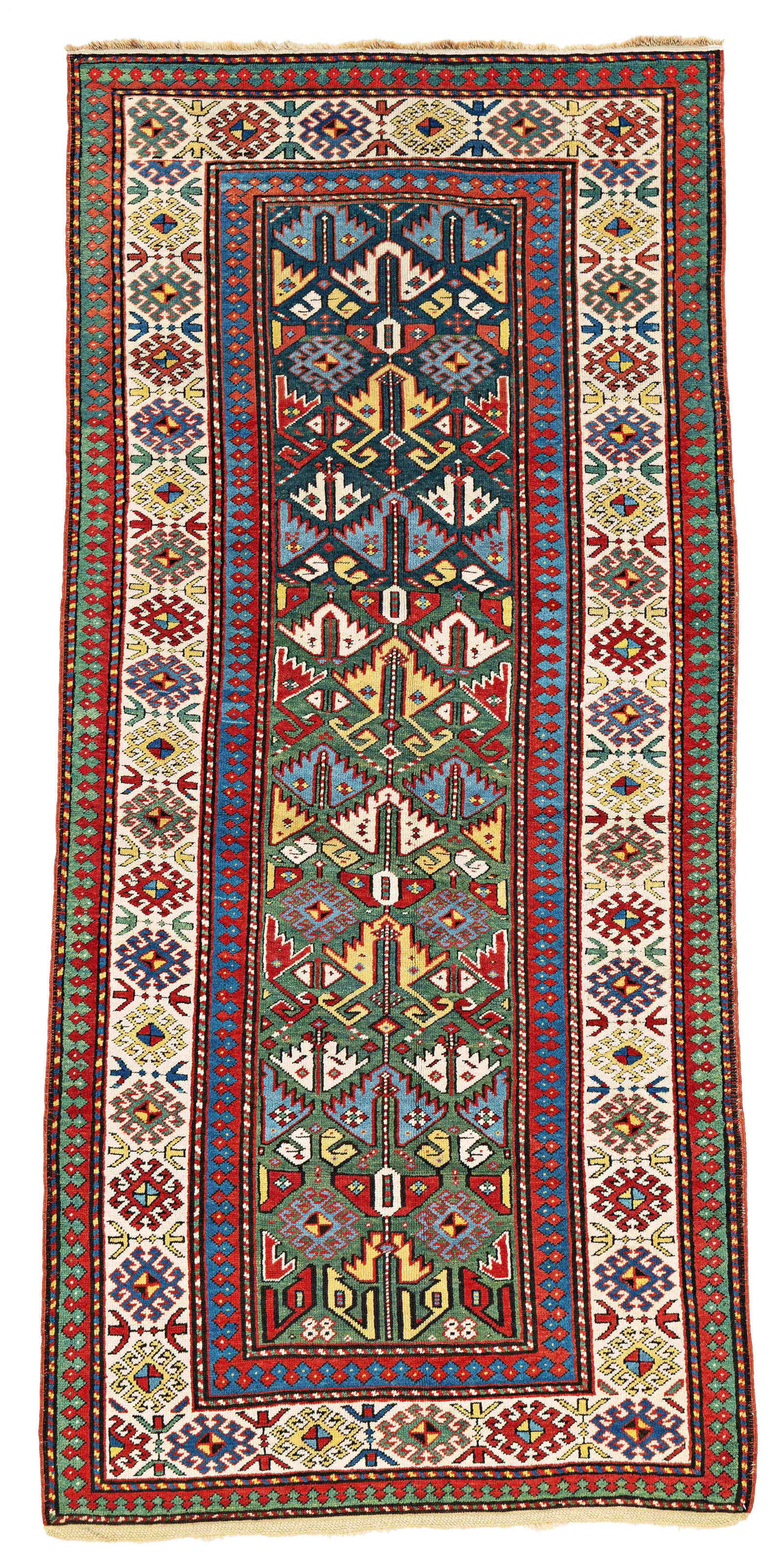 Saliani Rug: Saliani 244 x 117 cm (8' x 3' 10") Caucasus, ca. 1880 Condition: very good, good pile, both ends slightly restored, minor small repairs Warp: wool, weft: wool, pile: wool