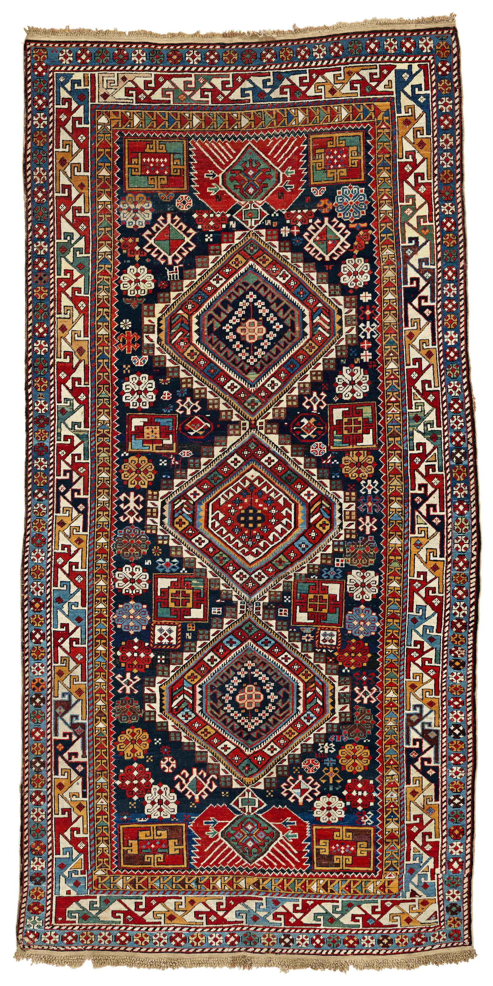 Shirvan Rug: Shirvan 250 x 125 cm (8' 2" x 4' 1") Caucasus, late 19th century Condition: good, low pile in places, scattered small repairs, slight signs of use Warp: wool, weft: cotton, pile: wool