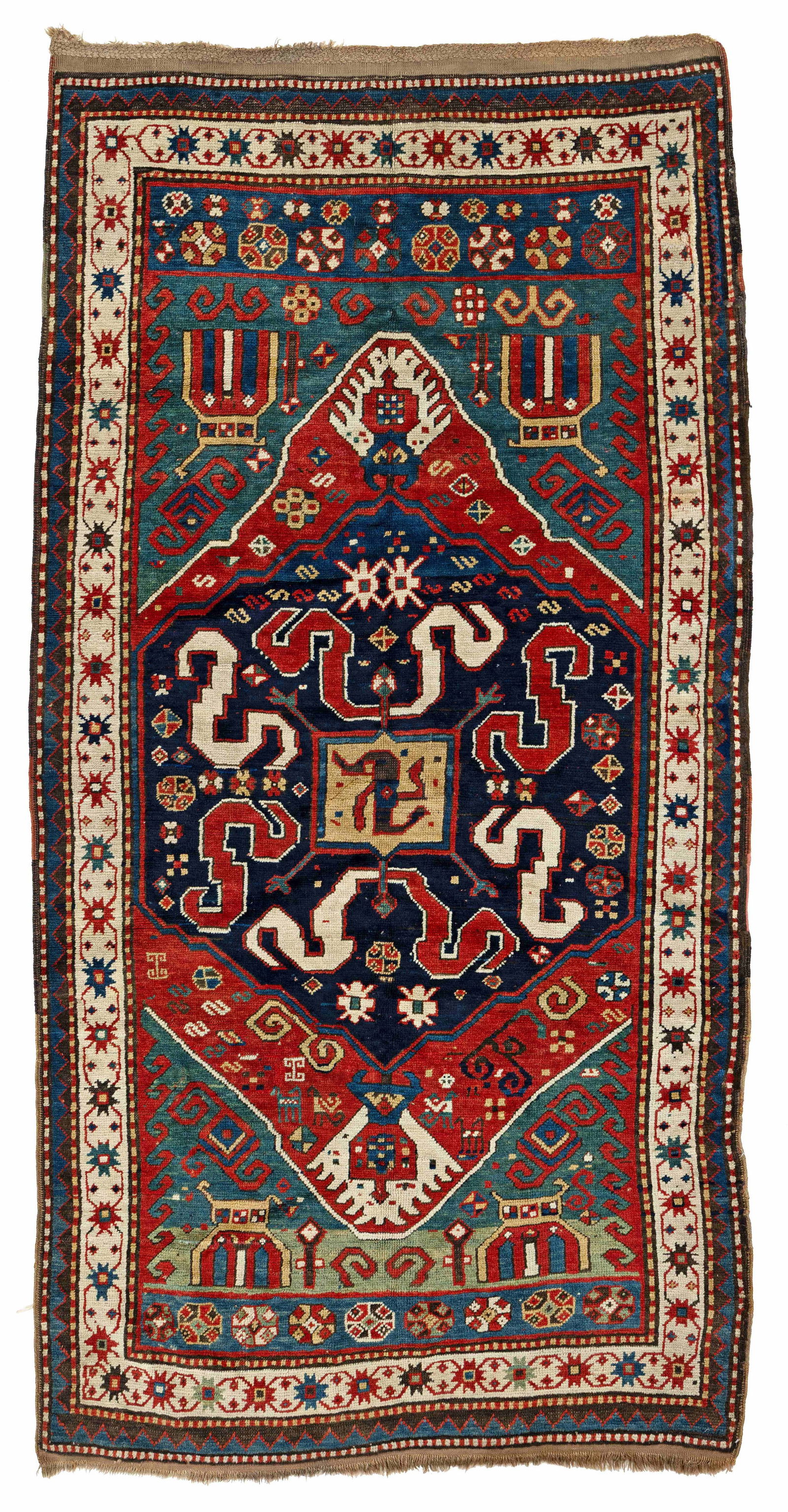 Cloud Band Kazak (Chondzoresk) Rug: Cloud Band Kazak (Chondzoresk) 220 x 113 cm (7' 3" x 3' 8") Armenia, ca. 1880 Condition: good, mostly good pile, corroded dark brown, some repairs on the right side Warp: wool, weft: wool, pile: wool