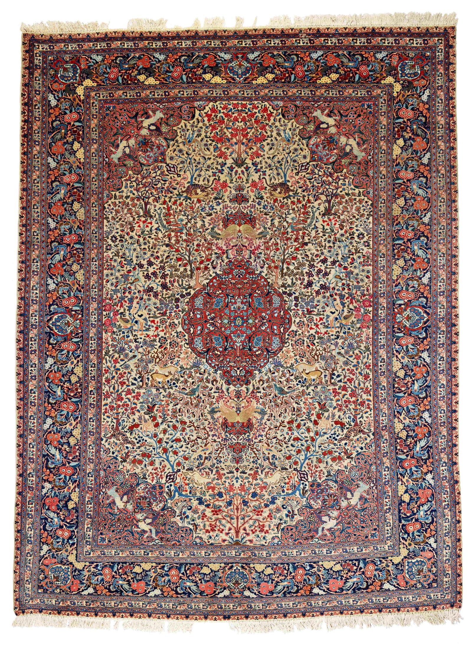 Tabriz (PETAG ?) Carpet: Tabriz (PETAG ?) 337 x 255 cm (11' 1" x 8' 4") Persia, ca. 1920 Condition: good, scattered low pile, sides and ends minimally incomplete, fringes repaired, minor small repairs Warp: cotton, weft: cott