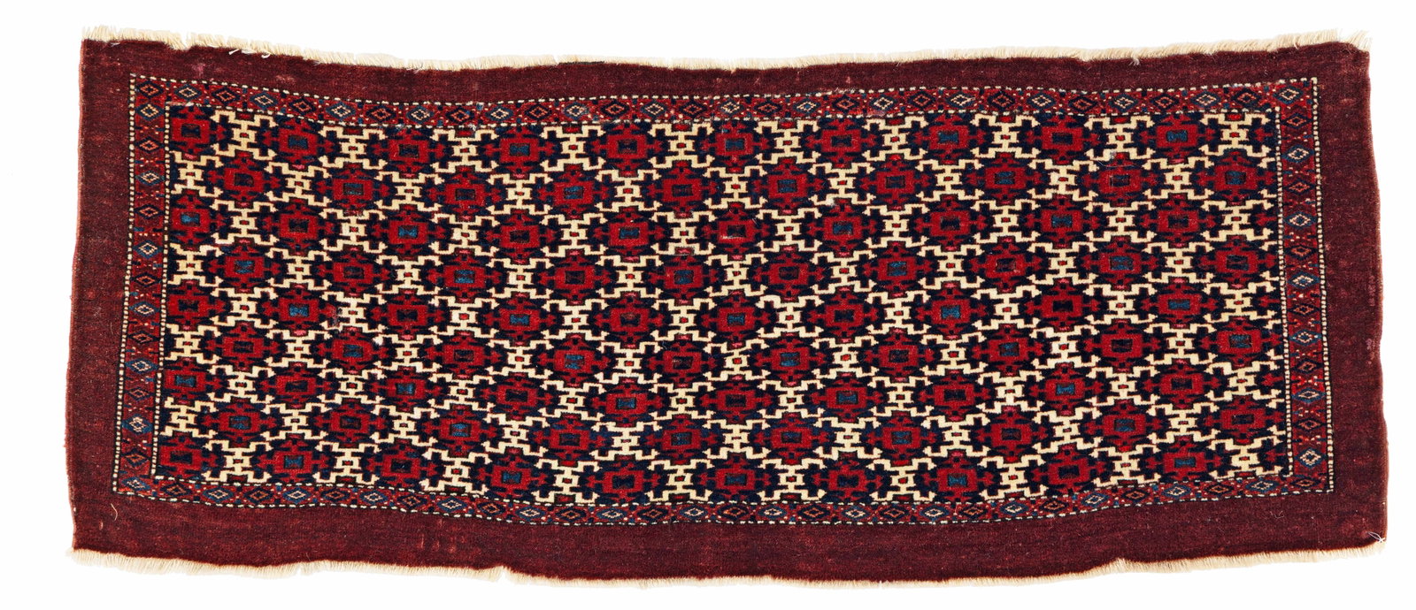 Eagle Group I Torba: Eagle Group I Torba 120 x 46 cm (3' 11" x 1' 6") Turkmenistan, mid 19th century or before Condition: good, full pile, both ends and left side slightly incomplete, minor small moth damage Provenance: e