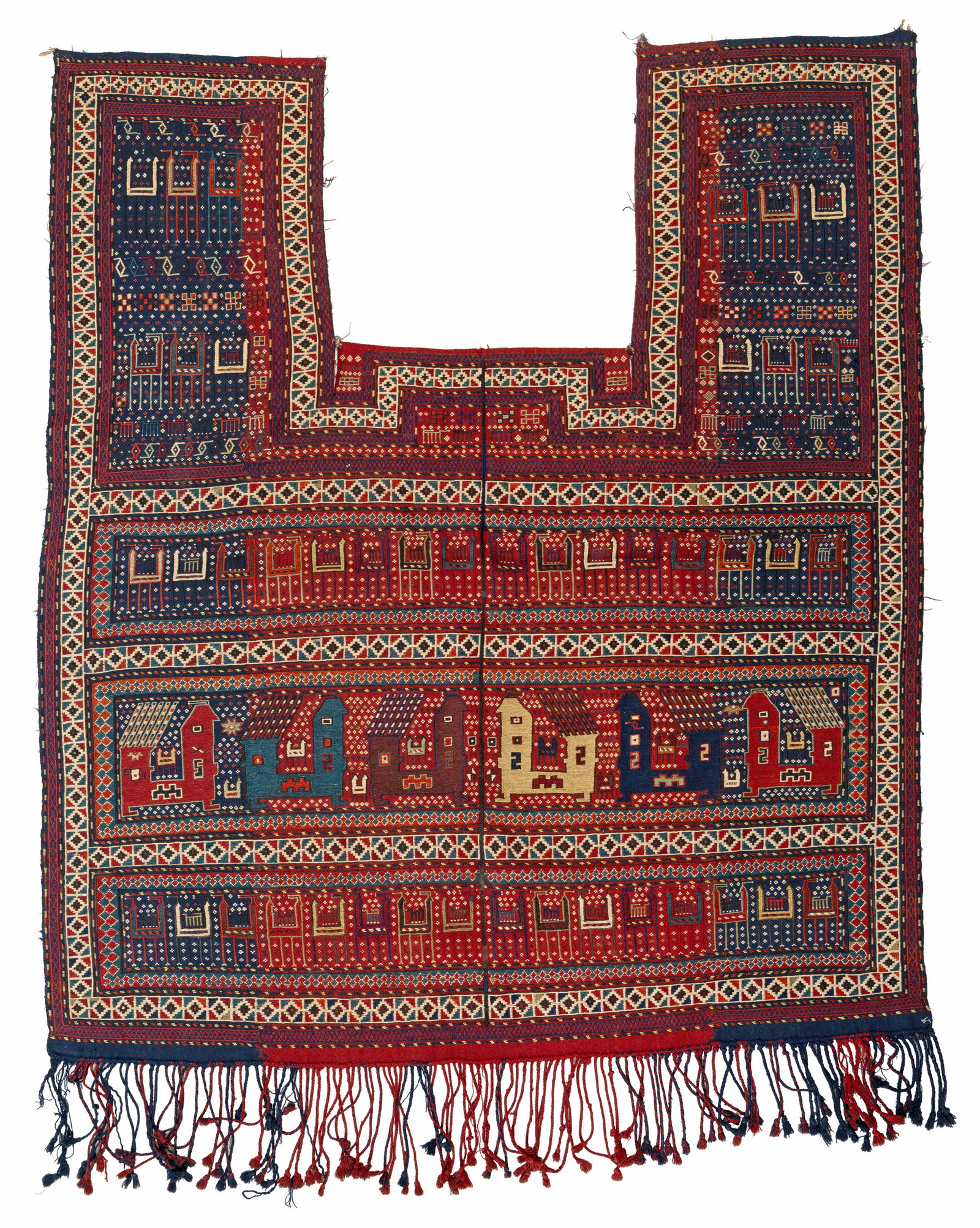 Akstafa Soumak Horse Cover: Akstafa Soumak Horse Cover 184 x 165 cm (6' x 5' 5") Caucasus, ca. 1900 Condition: excellent Published: "Tribal Rugs", Jenny Housego, 1978, plate 5 and "From Ushak to Yarkand II", Eberhart Herrmann,