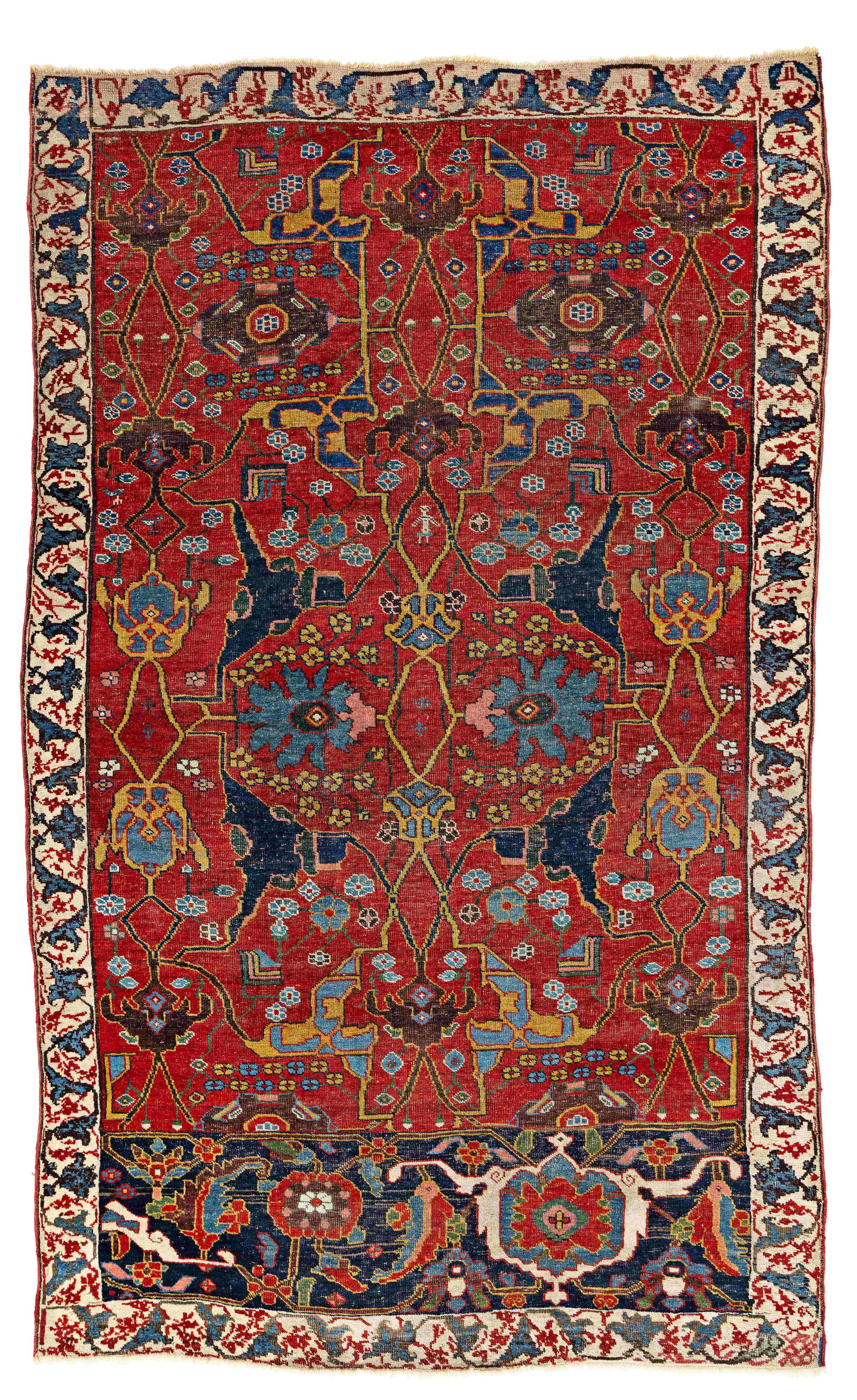 Bidjar Vagireh Rug: Bidjar Vagireh 231 x 138 cm (7' 7" x 4' 6") Persia, mid 19th century Condition: good, low pile, lower right corner restored, scattered small repairs, slight signs of use Warp: wool, weft: wool, pile: 