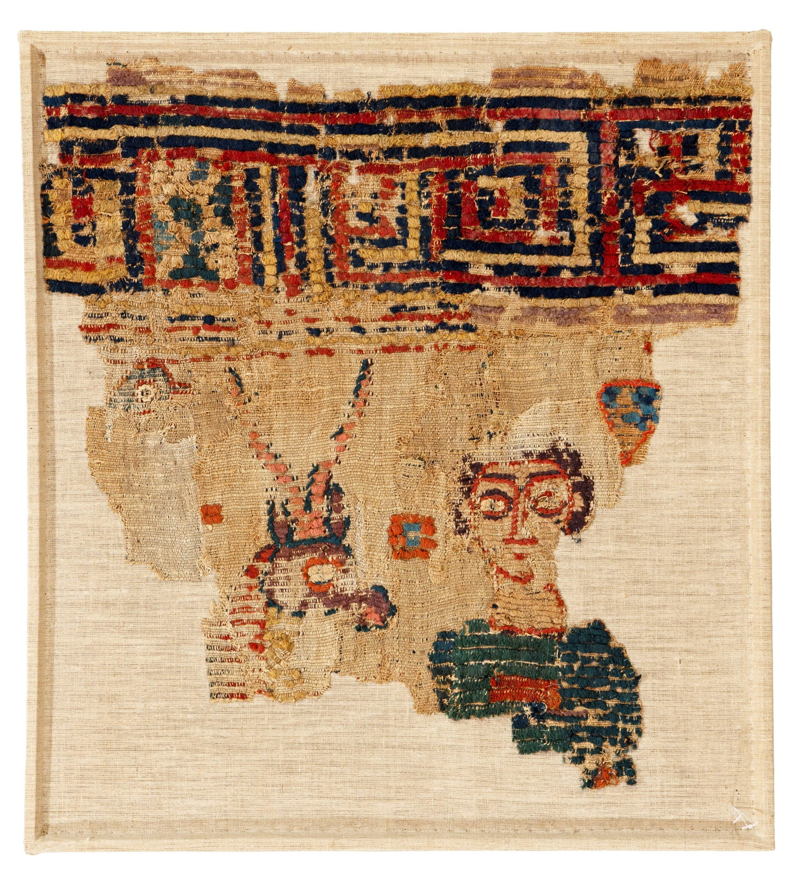 Fragment of an early antique wall hanging: Fragment of an early antique wall hanging 50 x 50 cm (1' 8" x 1' 8") Middle East, 4th - 6th century Condition: fragment, mounted on frame Published: "Weise Collection - Ambassadors from the Orient", R