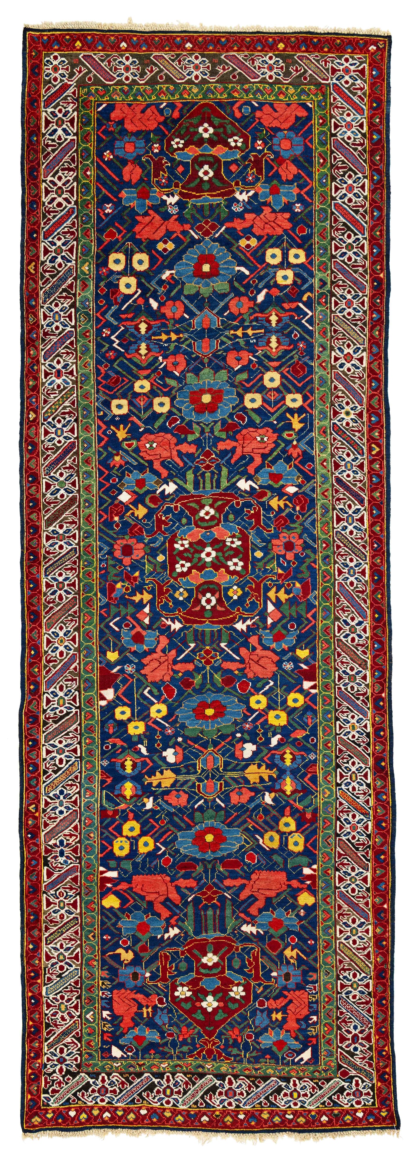 Alpan Kuba Rug: Alpan Kuba 333 x 113 cm (10' 11" x 3' 8") Caucasus, ca. 1870 Condition: very good, good pile, corroded brown, minor small repairs Warp: wool, weft: wool, pile: wool This wonderful, rare Kuba