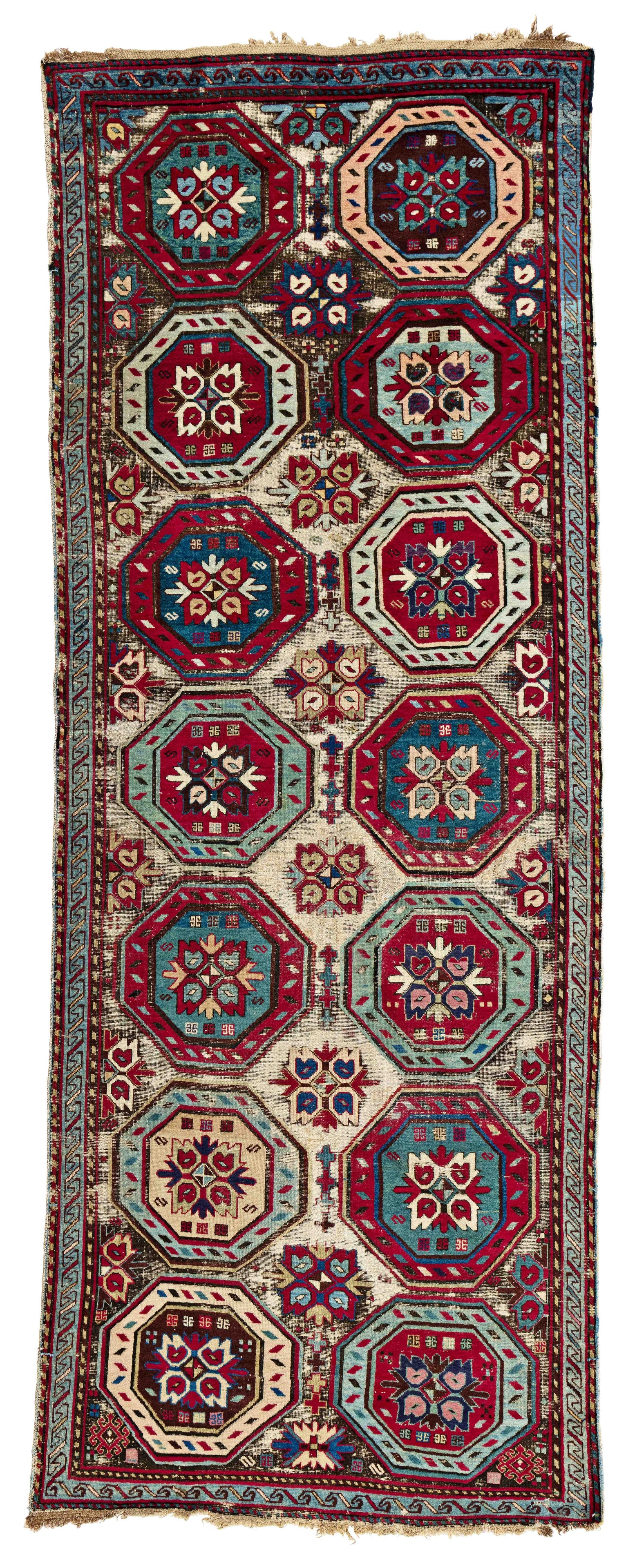 Early Talish Rug: Early Talish 284 x 107 cm (9' 4" x 3' 6") Caucasus, ca. 1800 Condition: according to age, heavily corroded dark brown, several small repairs, sides and ends partially damaged Published: "Weise