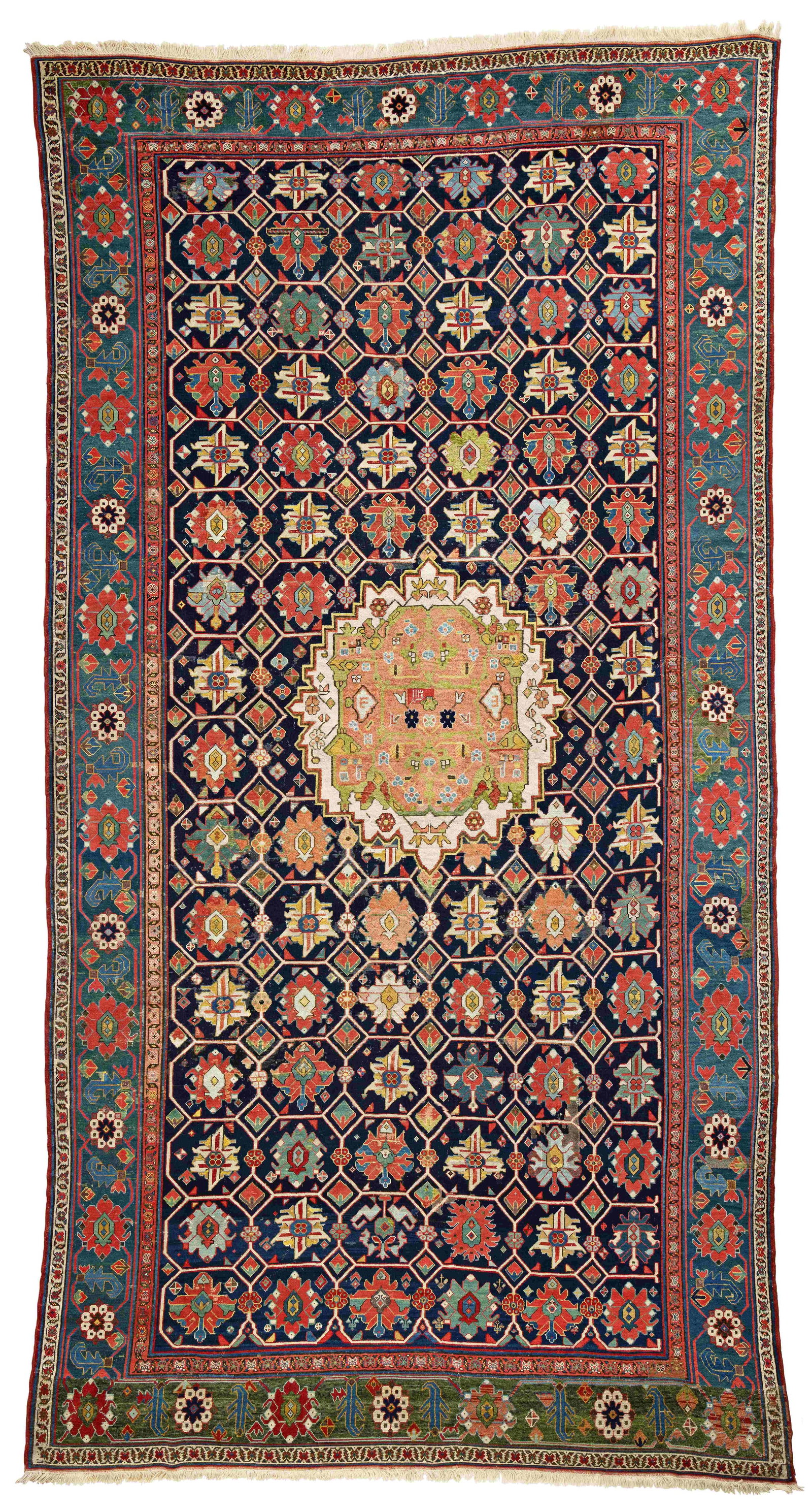 Early South Caucasian Carpet: Early South Caucasian Carpet 520 x 270 cm (17' 1" x 8' 10") Caucasus, early 19th century but dated 1130 (1717) Condition: according to age, low pile in places, lower border restored, upper end