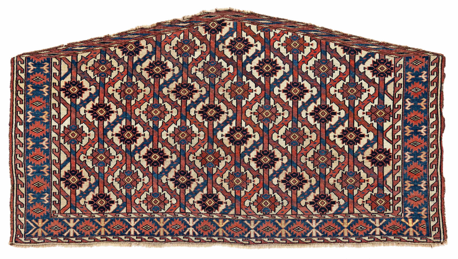 Early Karadashli Asmalyk: Early Karadashli Asmalyk 132 x 74 cm (4' 4" x 2' 5") Turkmenistan, first half 19th century Condition: good for its age, low pile in places, scattered small professional restorations, signs of use on u