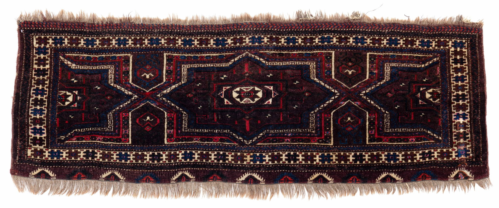 Arabatchi Torba: Arabatchi Torba 140 x 49 cm (4' 7" x 1' 7") Turkmenistan, second half 19th century Condition: good, good pile, lower end slightly incomplete, a repair at lower right side, minor small moth damage, sli