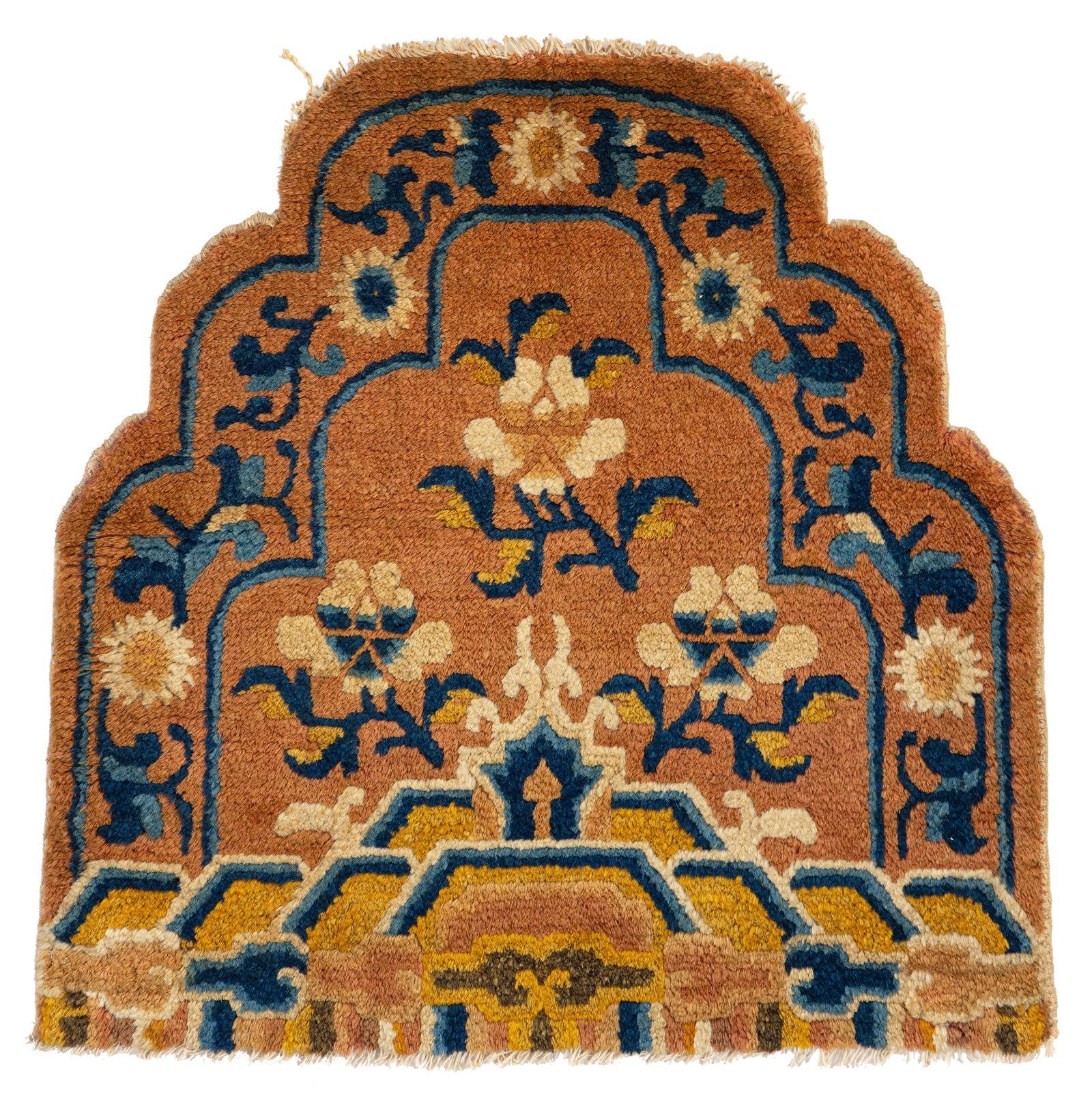 Ning Xia Throne Cover: Ning Xia Throne Cover 65 x 64 cm (2' 2" x 2' 1") China, late 19th century Condition: good, full pile, lower end incomplete, minor small repairs Warp: cotton, weft: cotton, pile: wool
