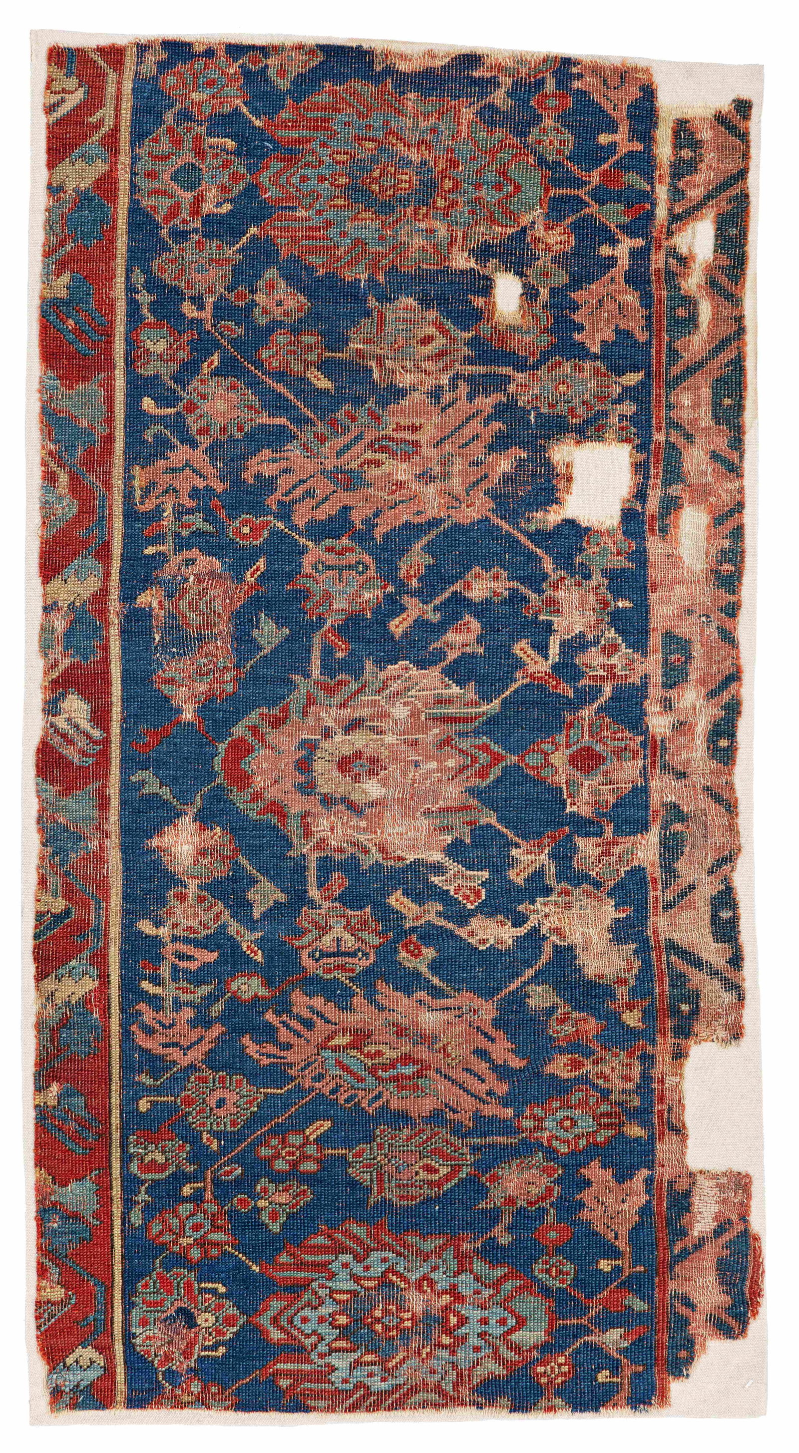 Ushak Border Fragment: Ushak Border Fragment 110 x 58 cm (3' 7" x 1' 11") Turkey, 16th century Condition: fragment, sewn on fabric Warp: wool, weft: wool, pile: wool