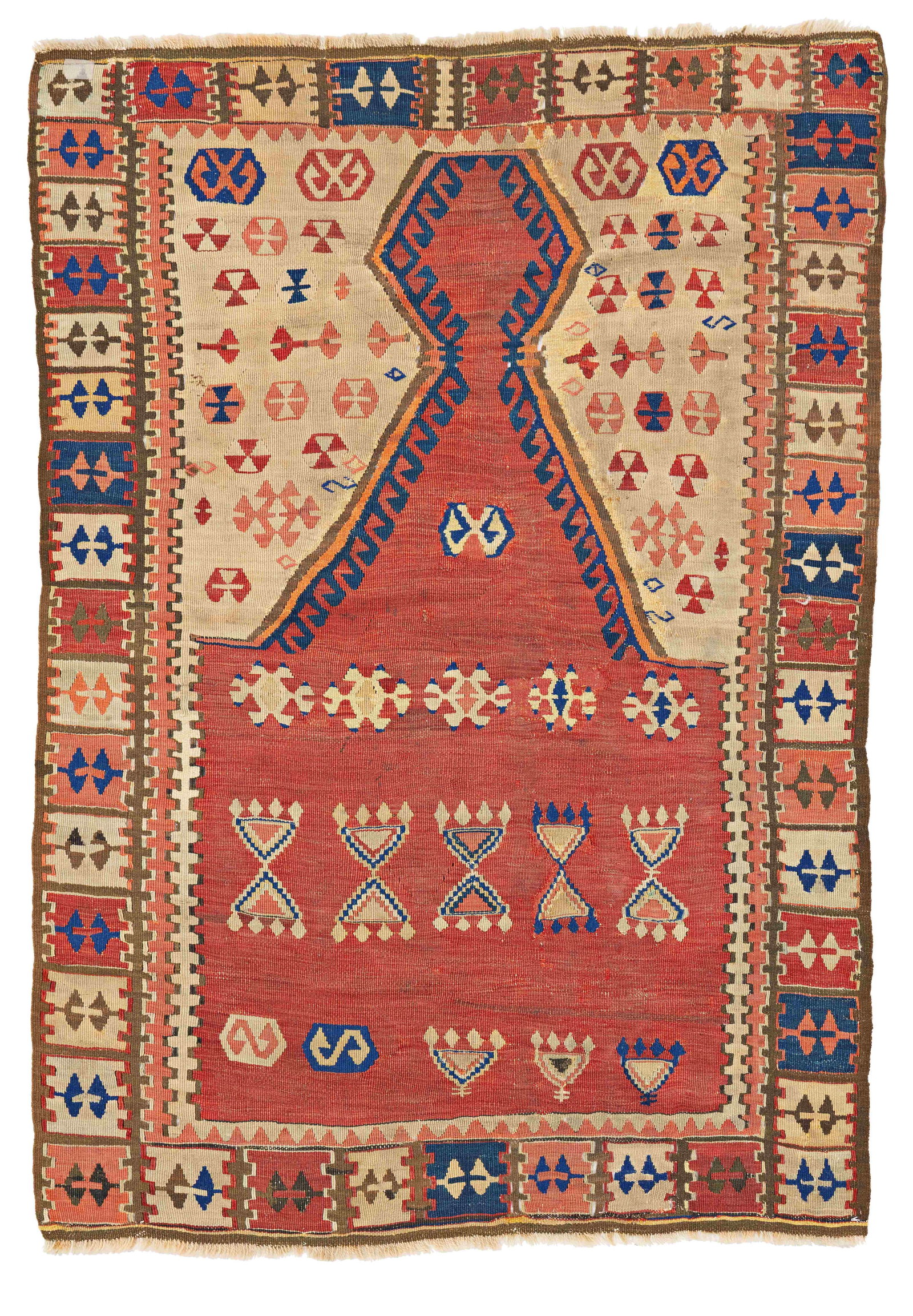 Sivas Prayer Kilim: Sivas Prayer Kilim 138 x 95 cm (4' 6" x 3' 1") Turkey, late 19th century Condition: good, several old repairs, slight signs of use Warp: wool, weft: wool