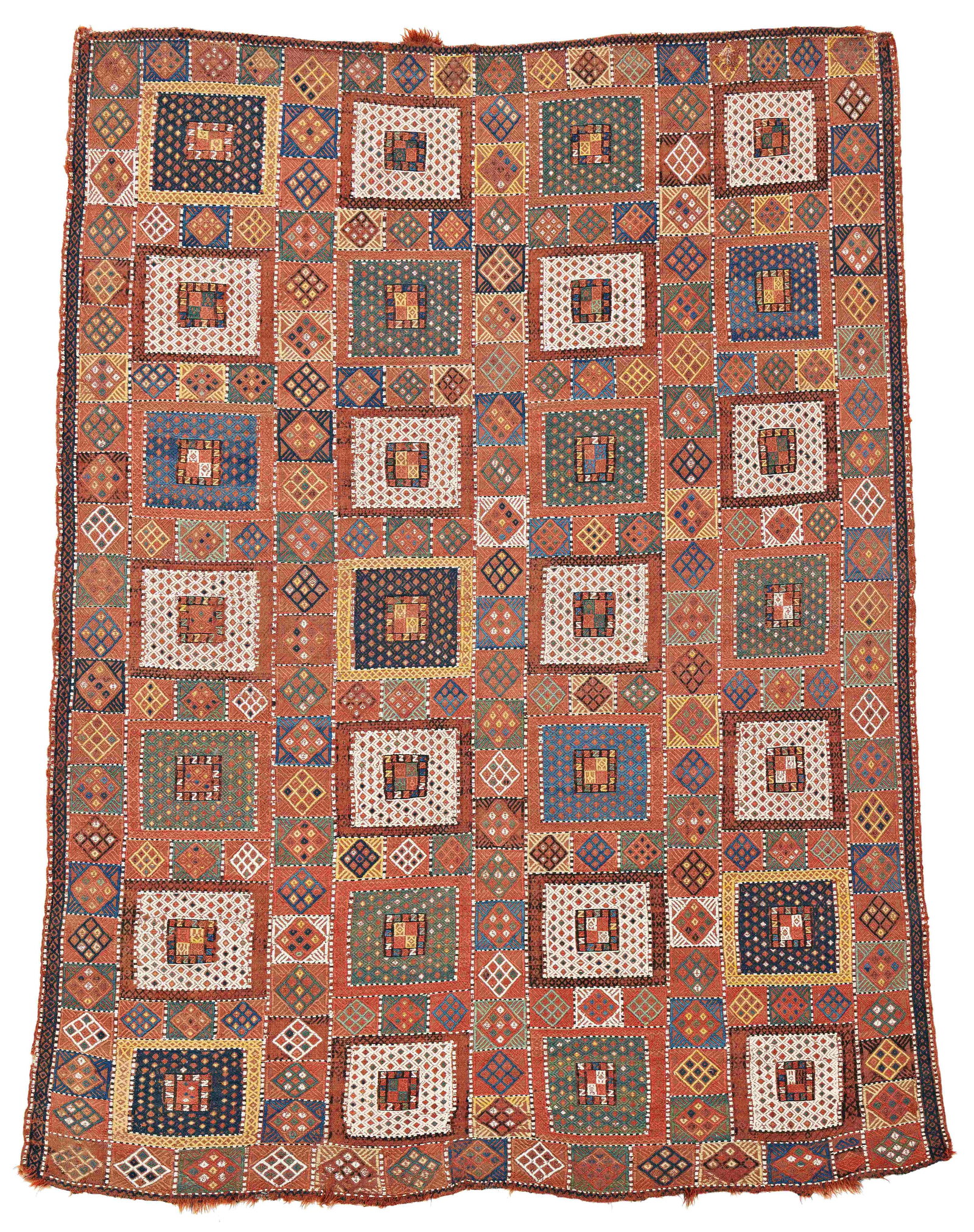 Verneh: Verneh 218 x 166 cm (7' 2" x 5' 5") Caucasus, ca. 1900 Condition: good, corroded dark brown, abrasions, both ends slightly incomplete, sides partially damaged, minor small repairs Warp: wool, weft: wo