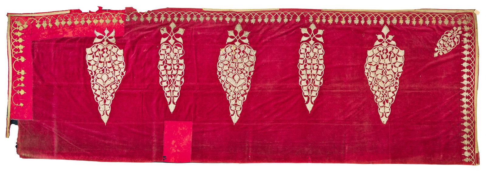 Ottoman or Uzbek velvet fabric with sewn-on gold braids (1 of 4)