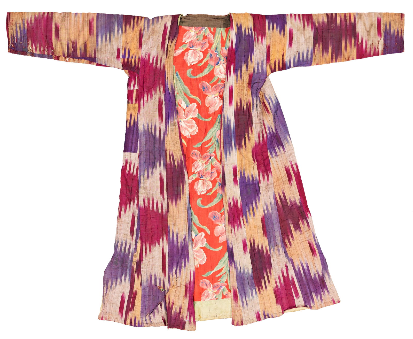 Silk Ikat Coat: Silk Ikat Coat 140 x 105 cm (4' 7" x 3' 5") Uzbekistan, late 19th century Condition: good, a small hole, signs of use