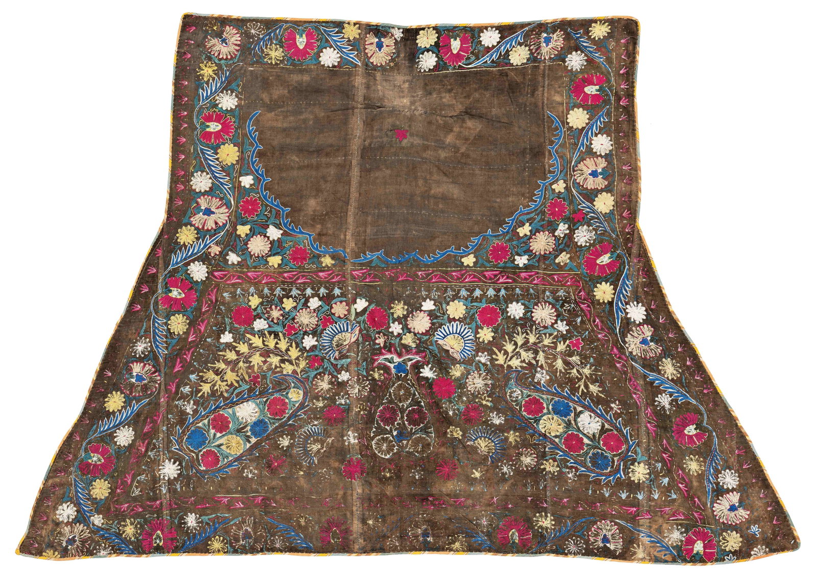 Lakai Suzani Horse Cover: Lakai Suzani Horse Cover 170 x 118 cm (5' 7" x 3' 10") Uzbekistan, first half 19th century Condition: used, some abrasions and missing parts, signs of use, backed with fabric Published: