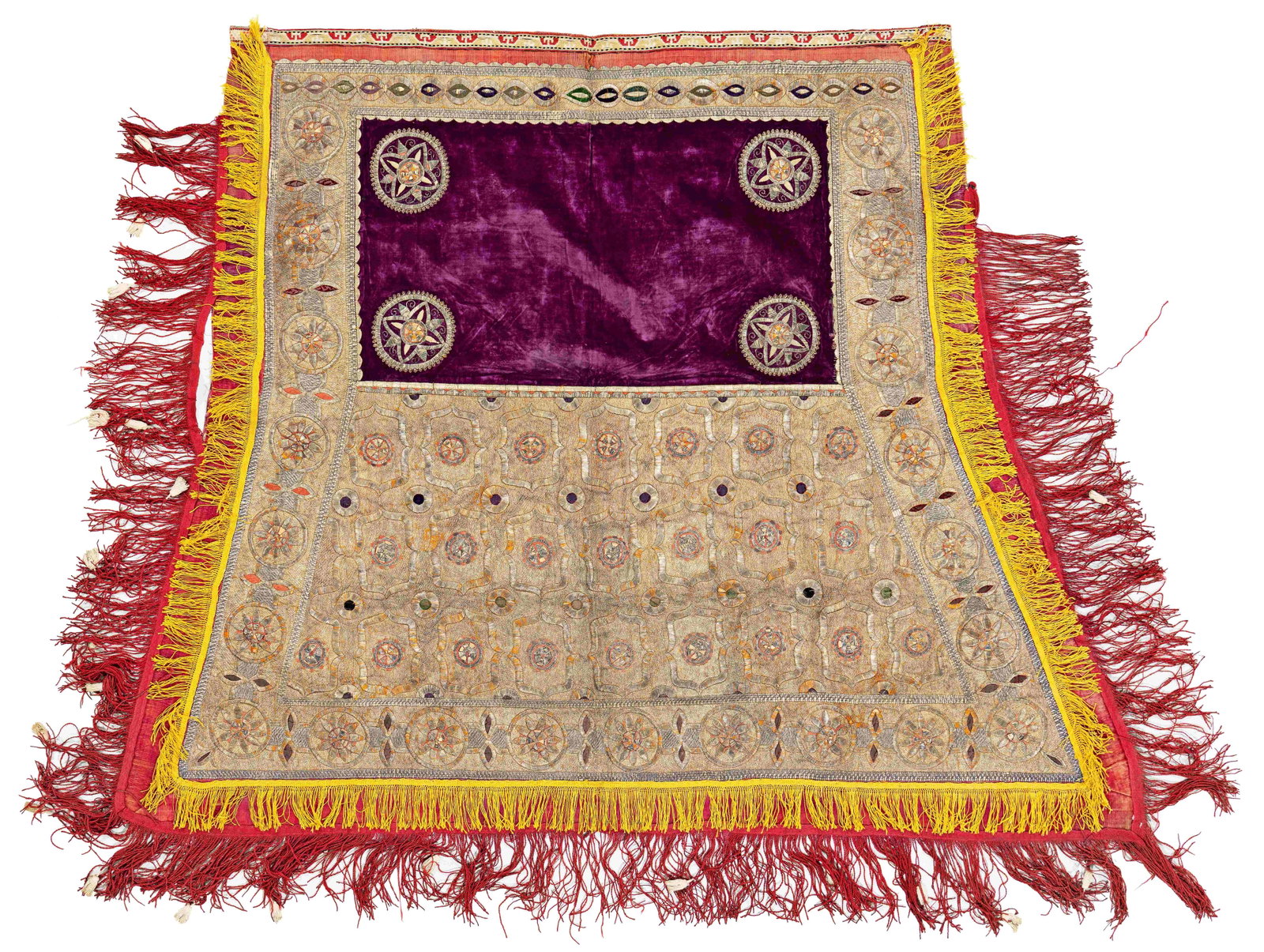 Uzbek Horse Cover with metal brocade: Uzbek Horse Cover with metal brocade 164 x 130 cm (5' 5" x 4' 3") Uzbekistan, ca. 1850 Condition: good for its age, slight abrasions, signs of use Published: "Schmuckpferdedecken", Karl Claus, 2000, p